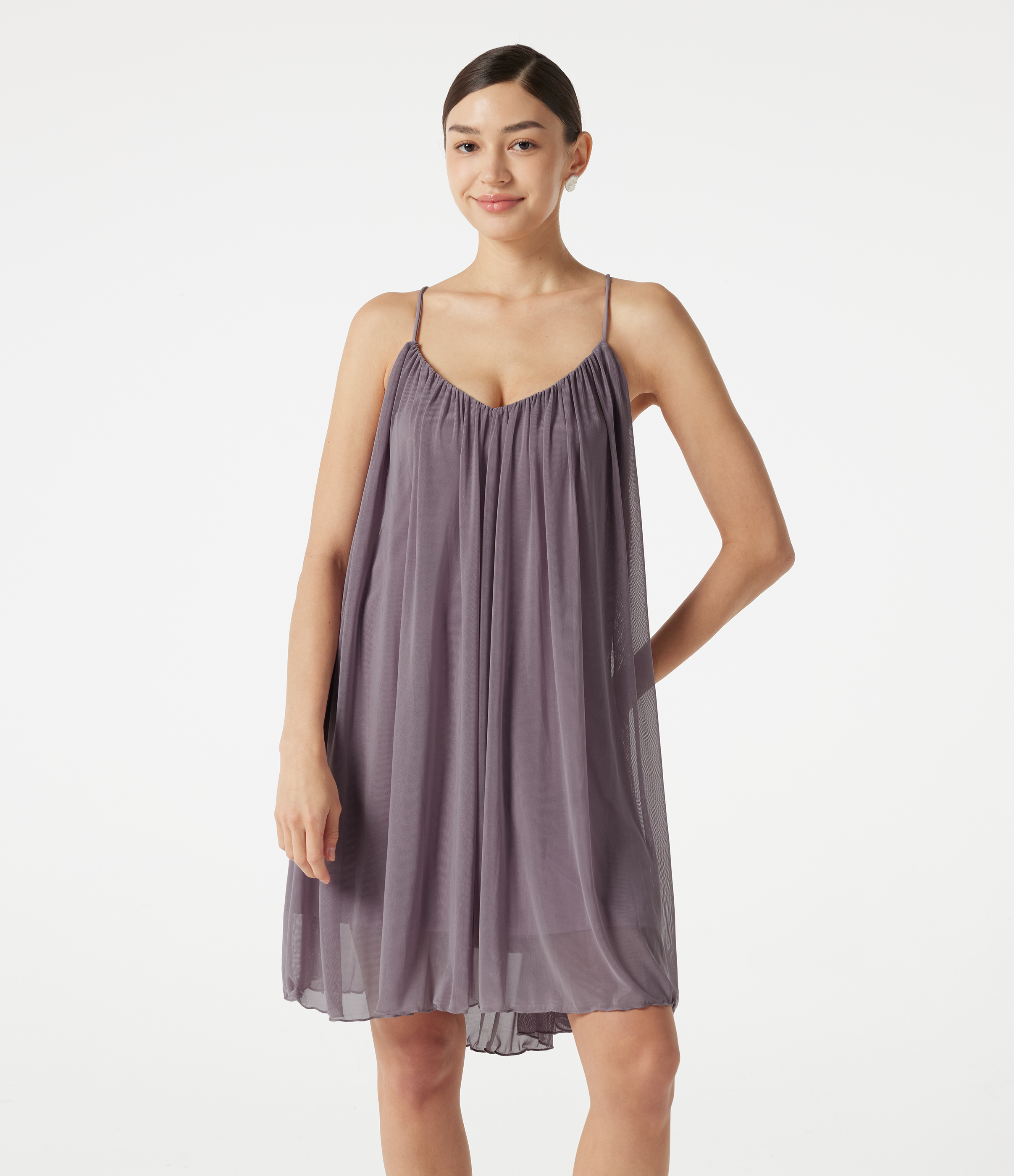 Lilac Blush V Neck Tie Back Mesh Mini Resort Slip Dress / 2