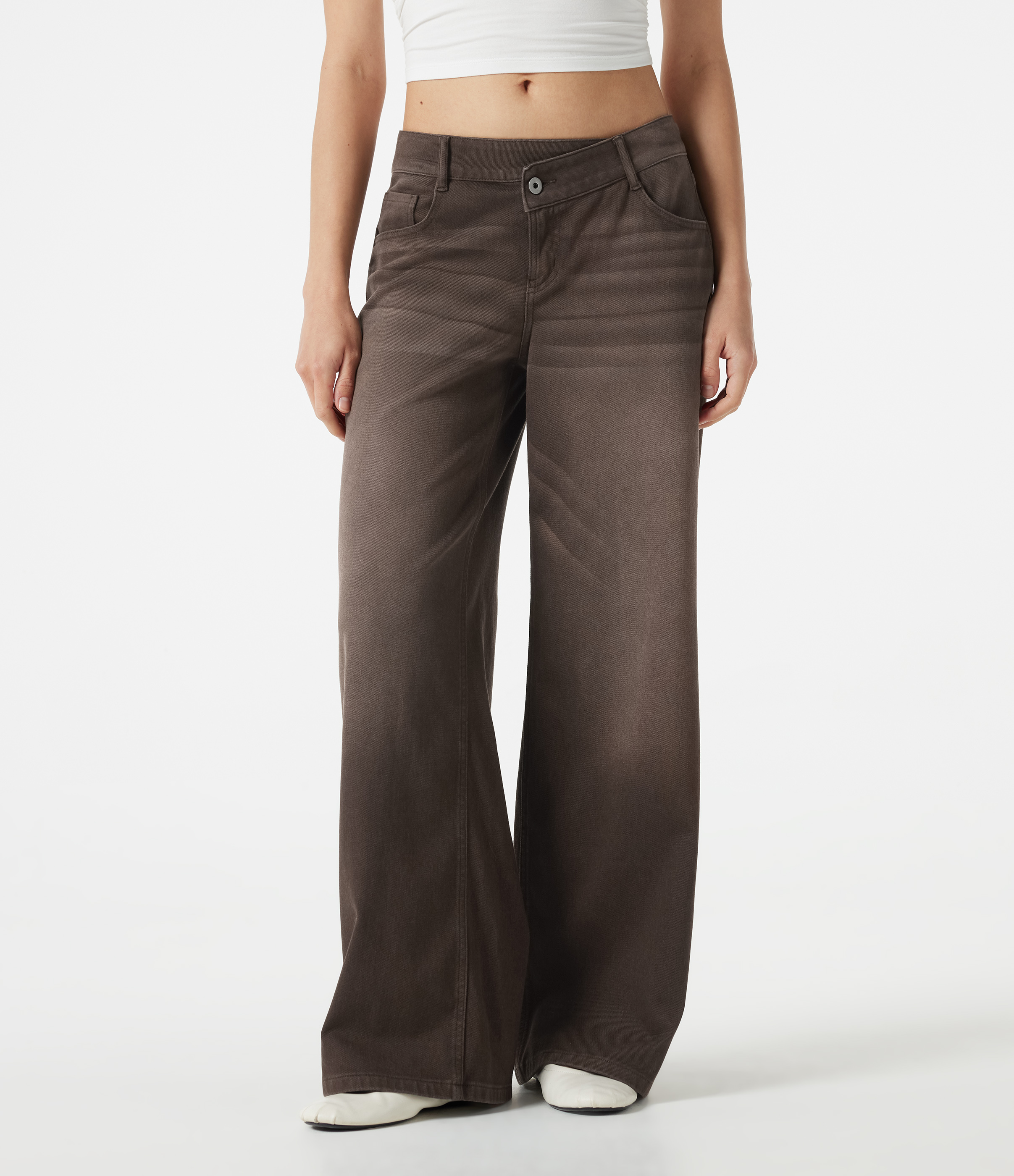 Halara Flex™ Asymmetric Low Rise Wide Leg Colorful Washed Casual Jeans with Pockets