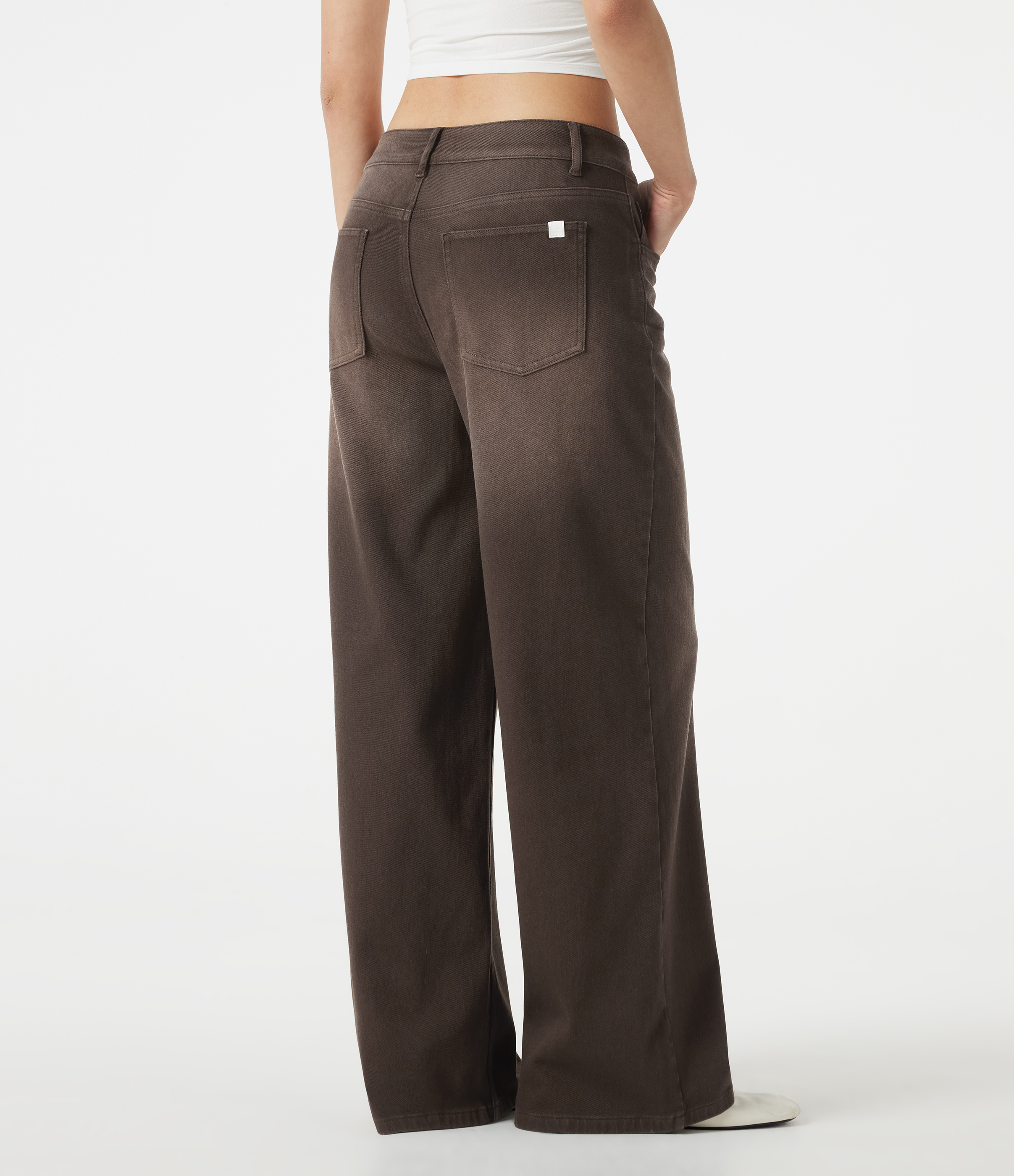 Mocha Earth Halara Flex™ Asymmetric Low Rise Wide Leg Colorful Washed Casual Jeans with Pockets / 2