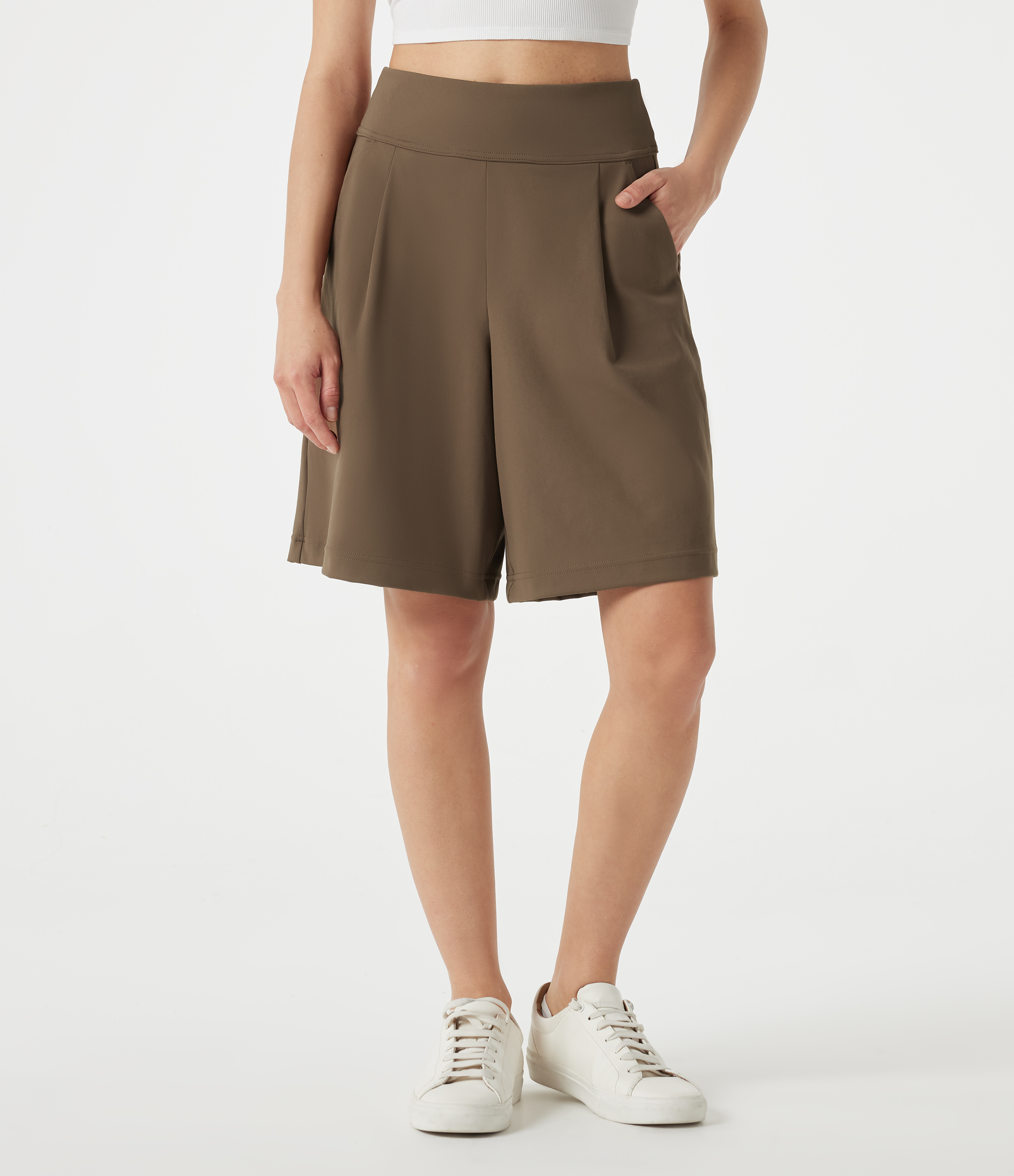 DayStretch High Waisted Work Baggy Shorts 9'' with Pockets