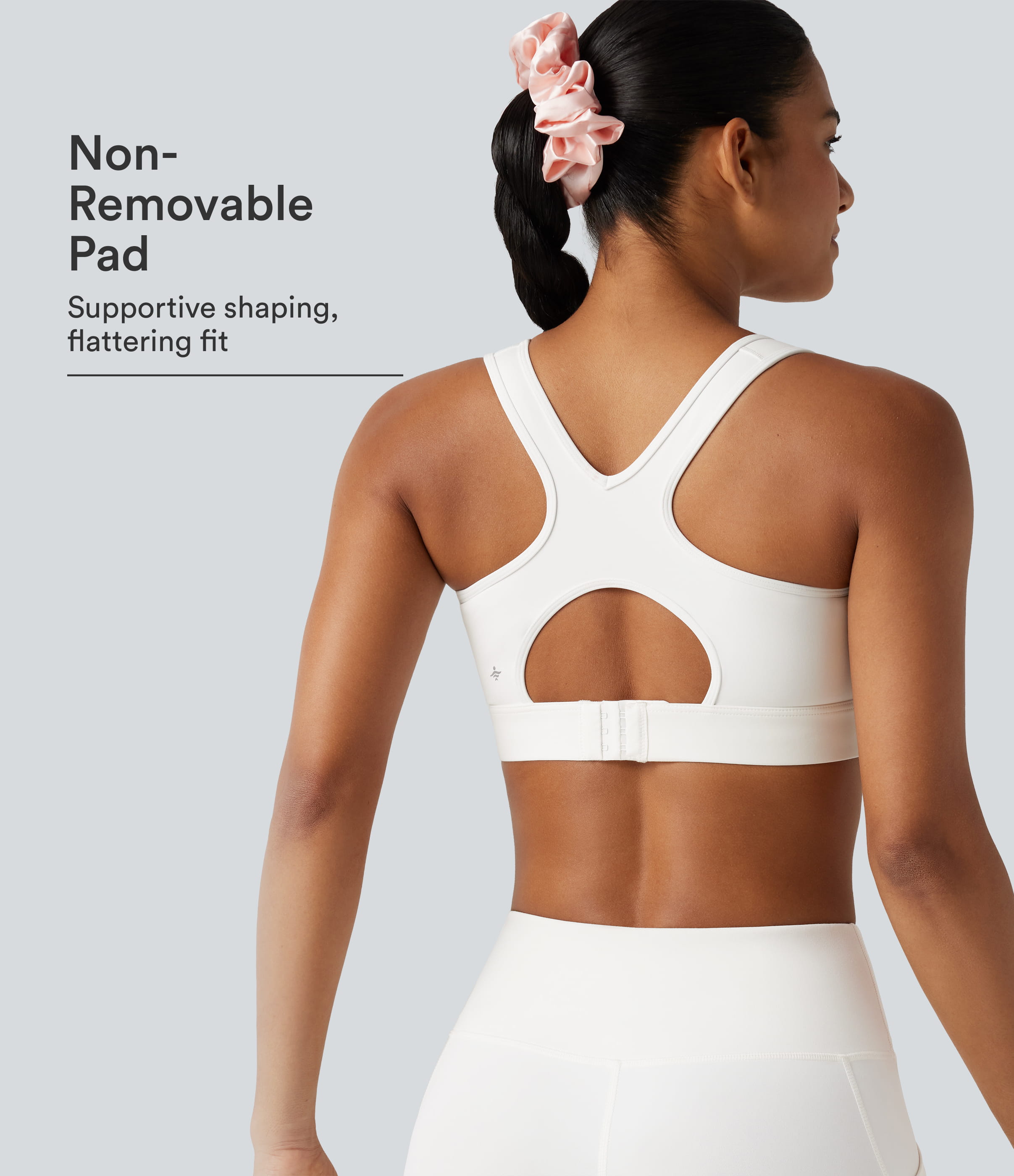 High Support Contrast Mesh Adjustable Buckle Non-Removable Pad Training Sports Bra