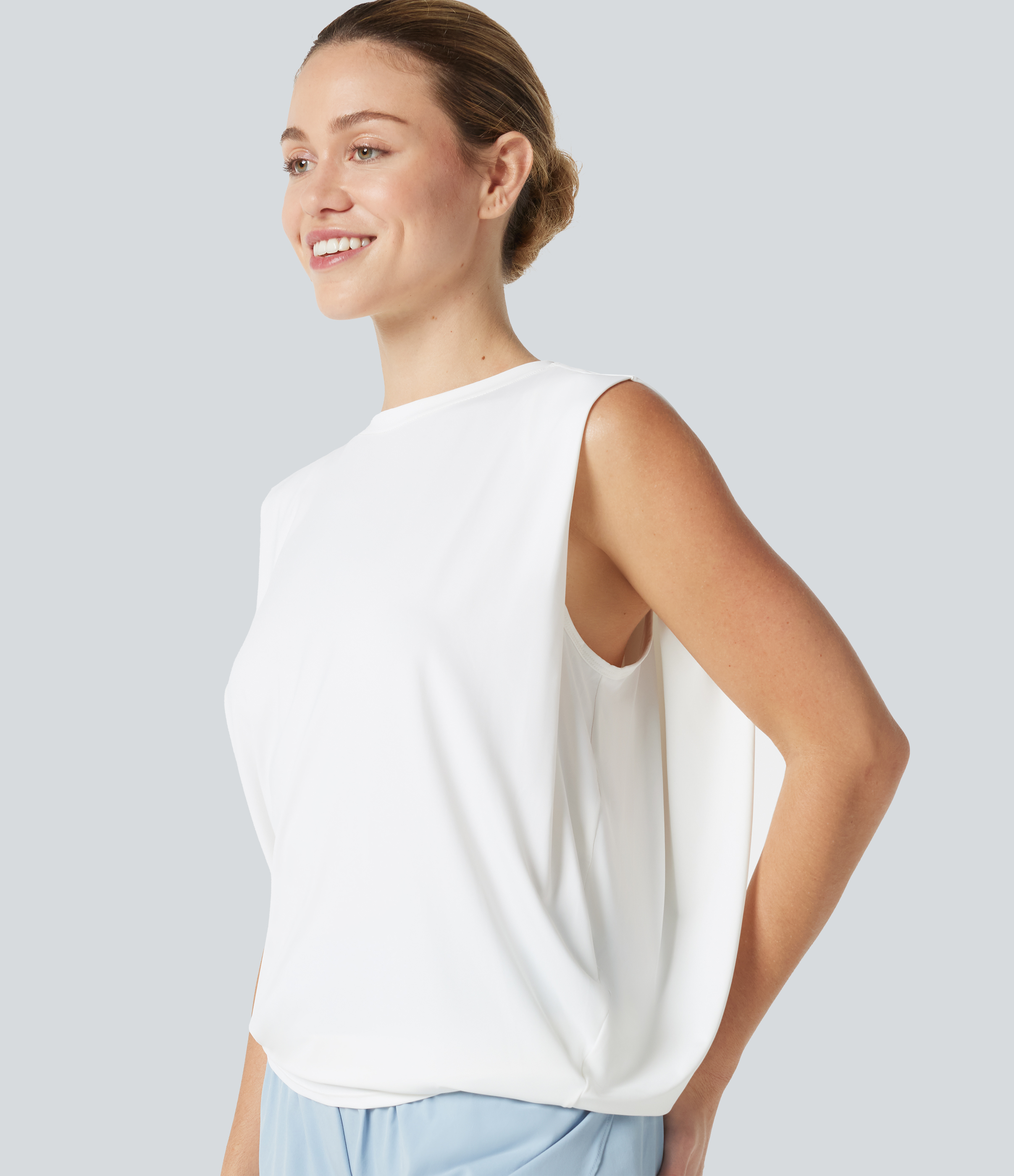 Round Neck Ruched Cool Touch Yoga Tank Top-UPF50+