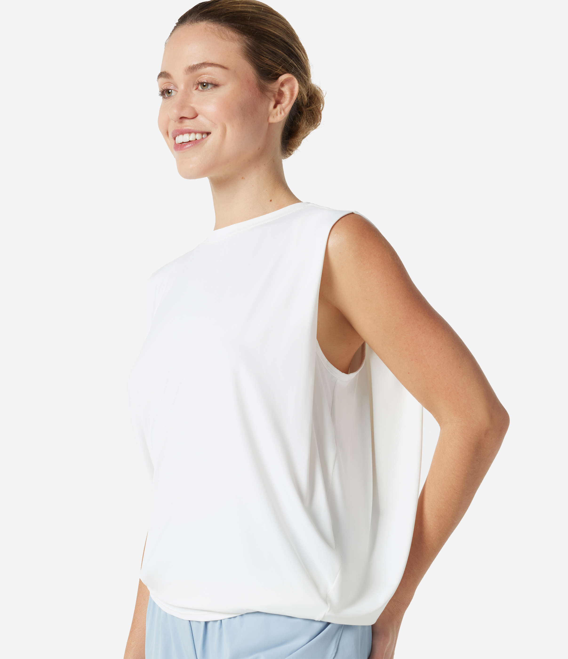 Round Neck Ruched Cool Touch Yoga Tank Top-UPF50+