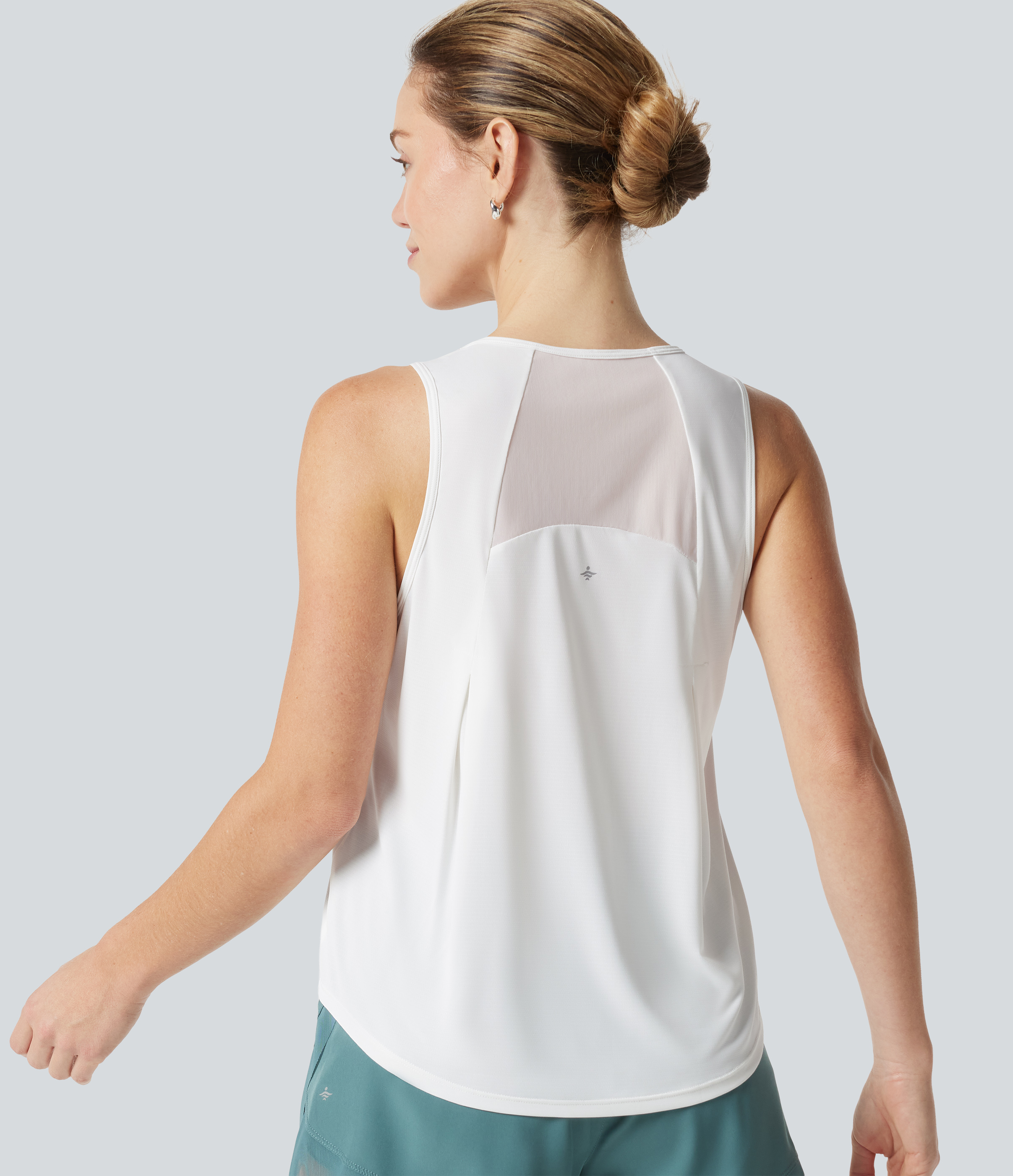 Contrast Mesh Curved Hem Running Tank Top