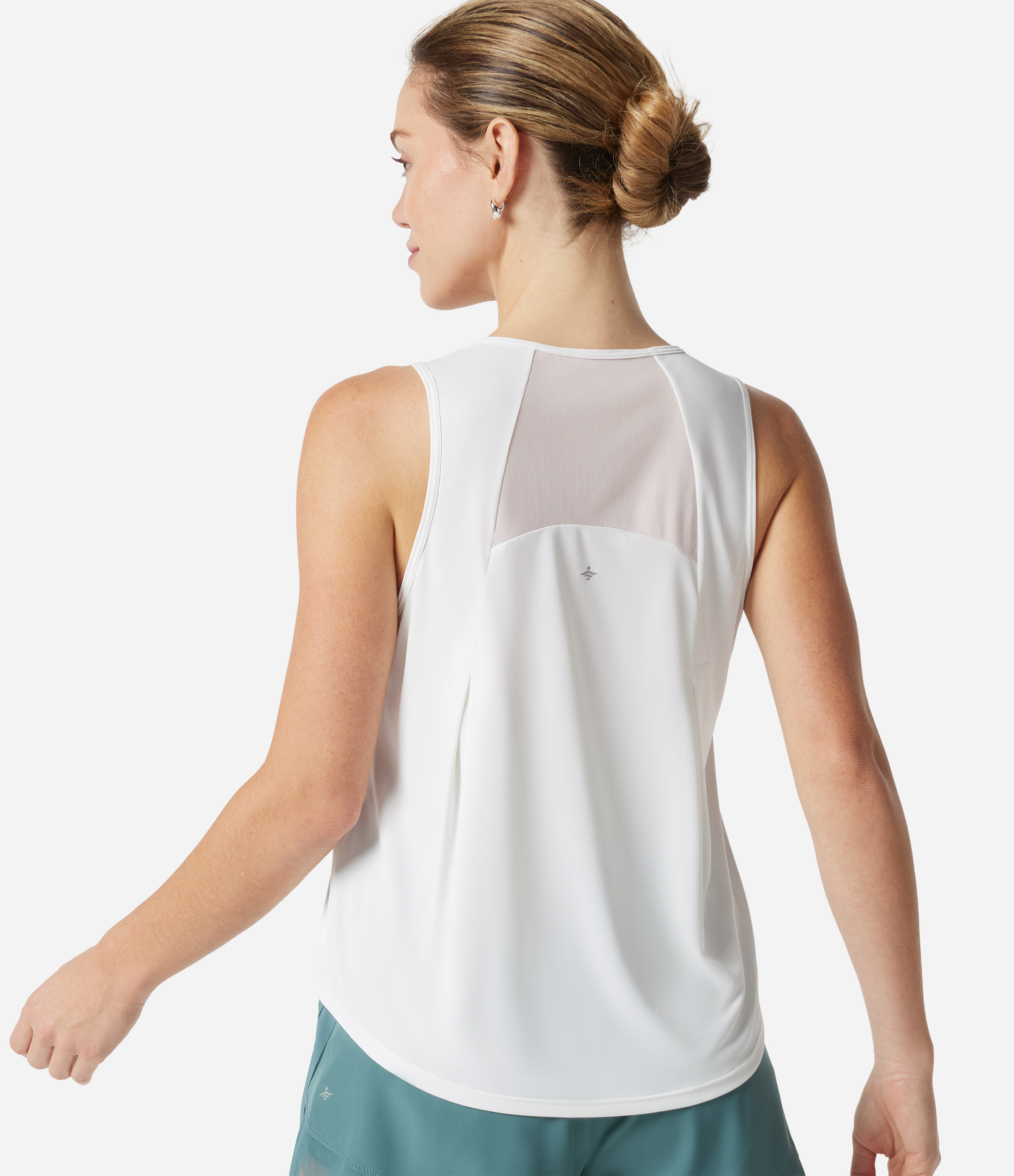Contrast Mesh Curved Hem Running Tank Top