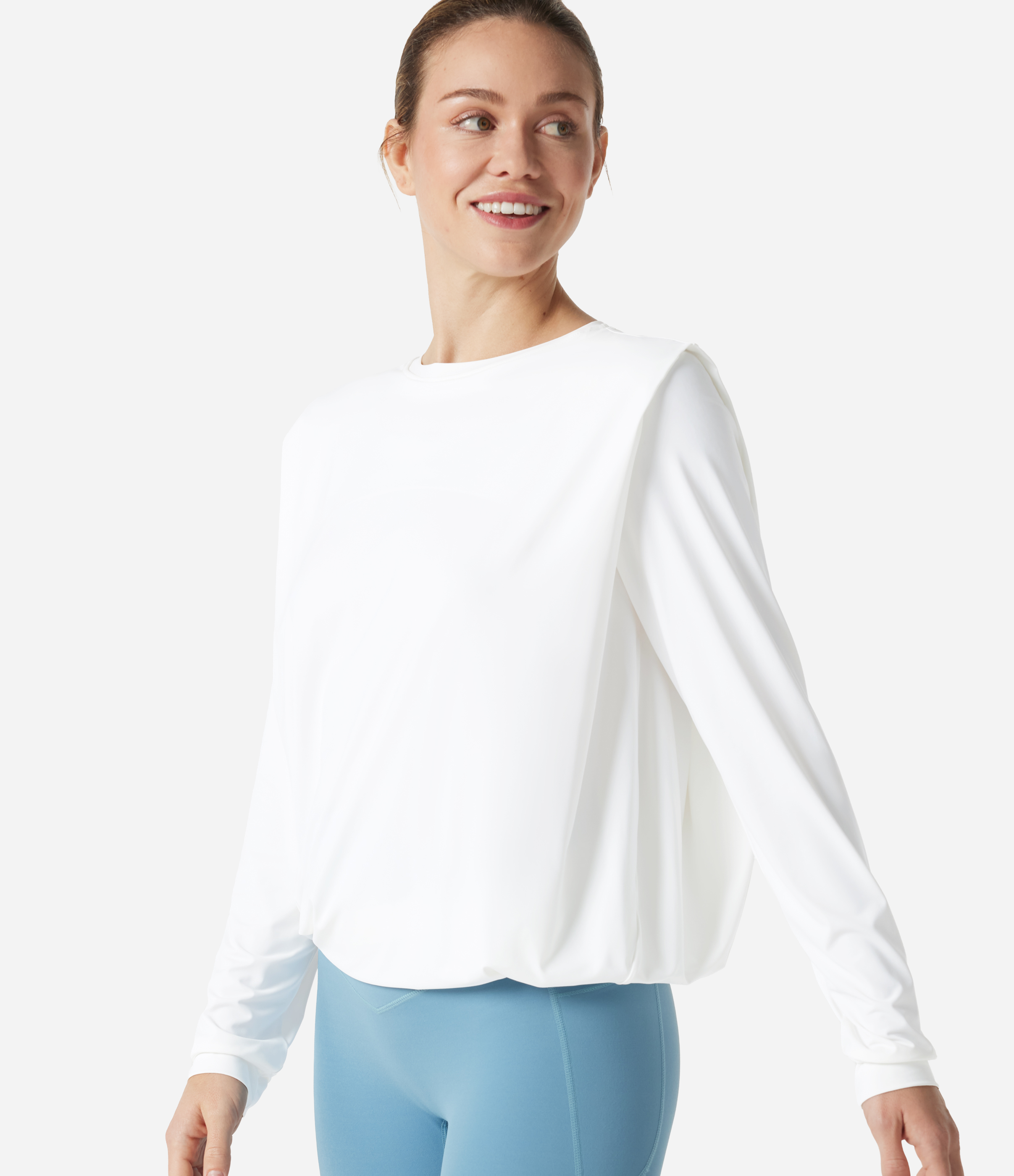 Round Neck Long Sleeve Ruched Yoga Sports Top-UPF50+