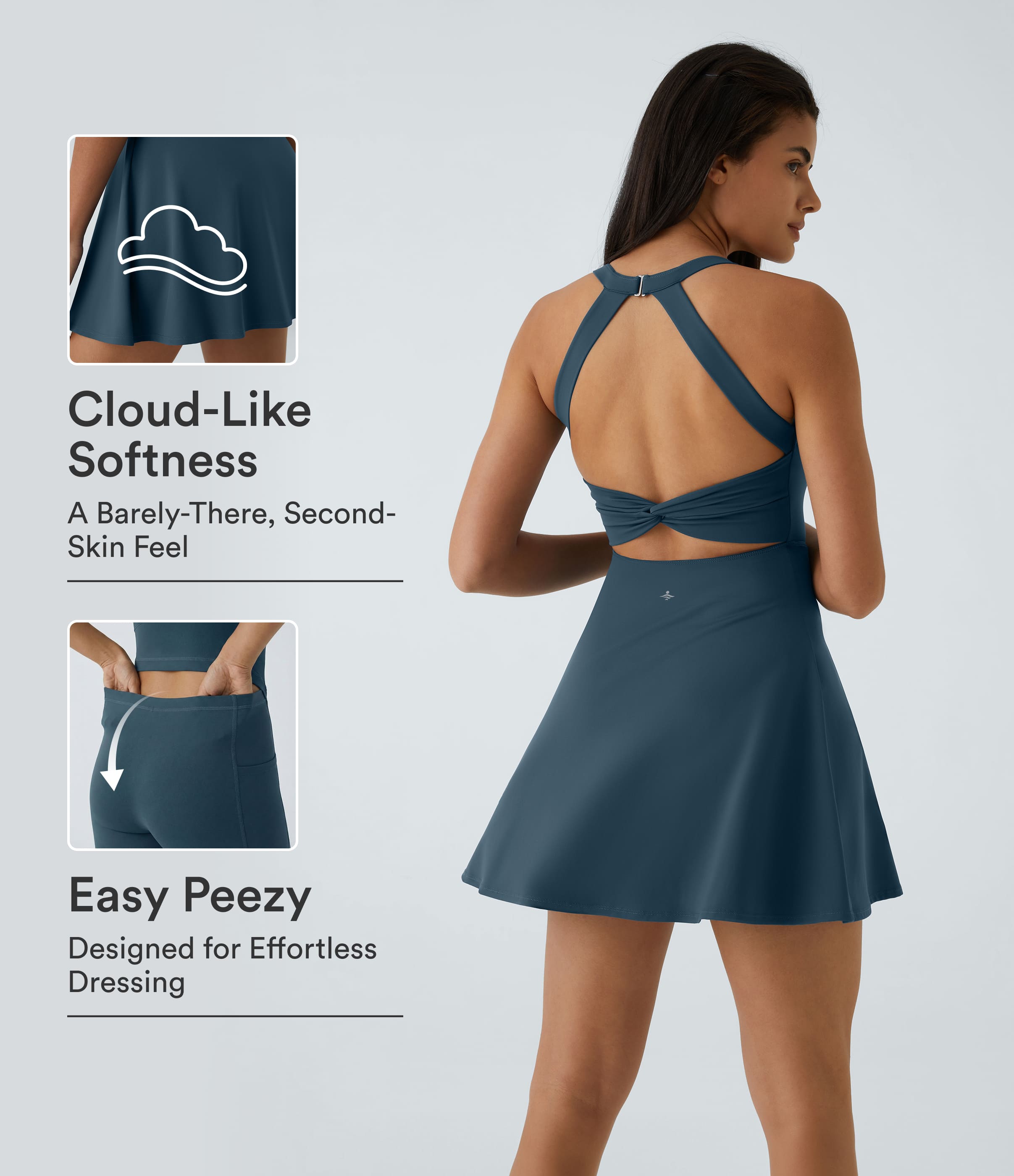 SoftlyZero™ Airy Backless Twisted Flare Low Support Dance Active Dress-Longer Length-Easy Peezy Edition A-D Cups