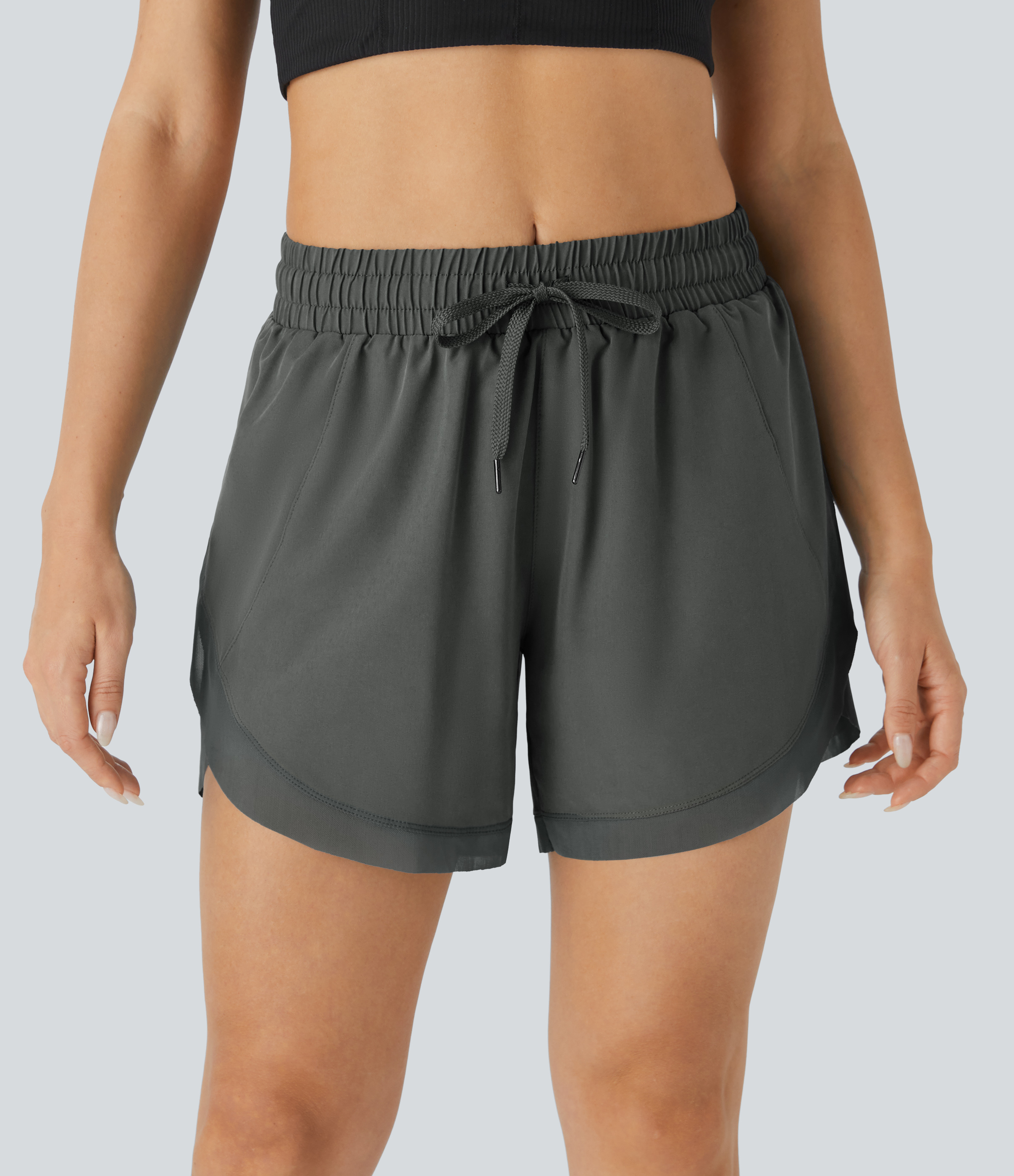 Cilantro Mid Rise Drawstring Contrast Mesh 2-in-1 Flowy Running Shorts 5'' / 2