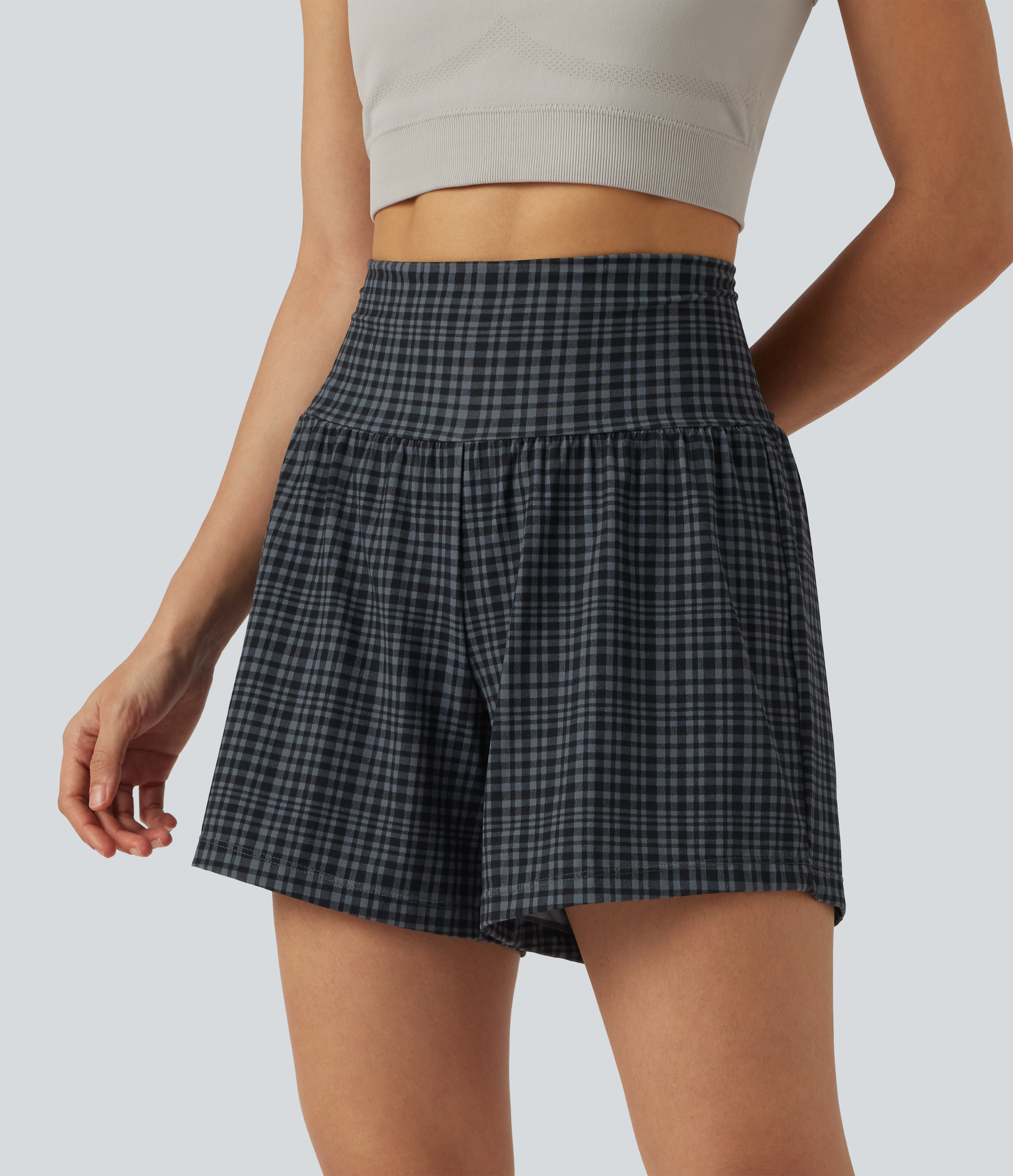 Halara UltraSculpt™ Check Plaid Print Super High Waisted 2-in-1 Yoga Shorts 5'' with Pockets
