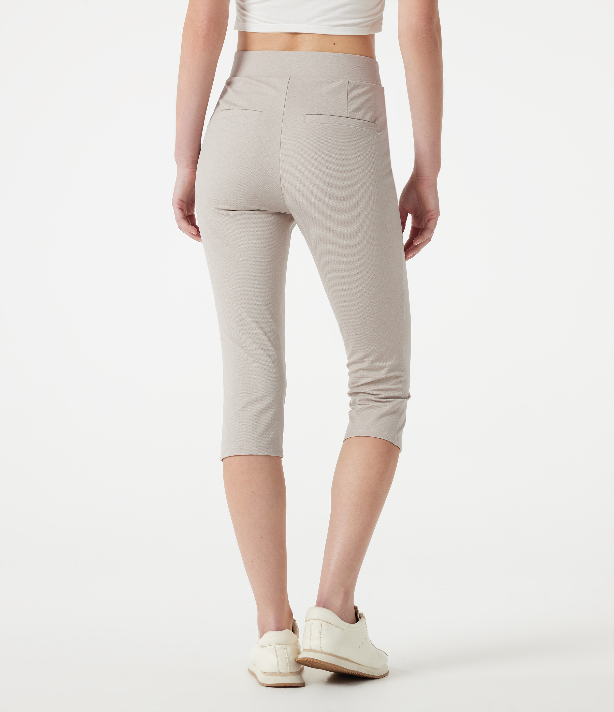 Moonbeam High-waisted Slim Herringbone Golf Capri Trousers with Pockets / 2