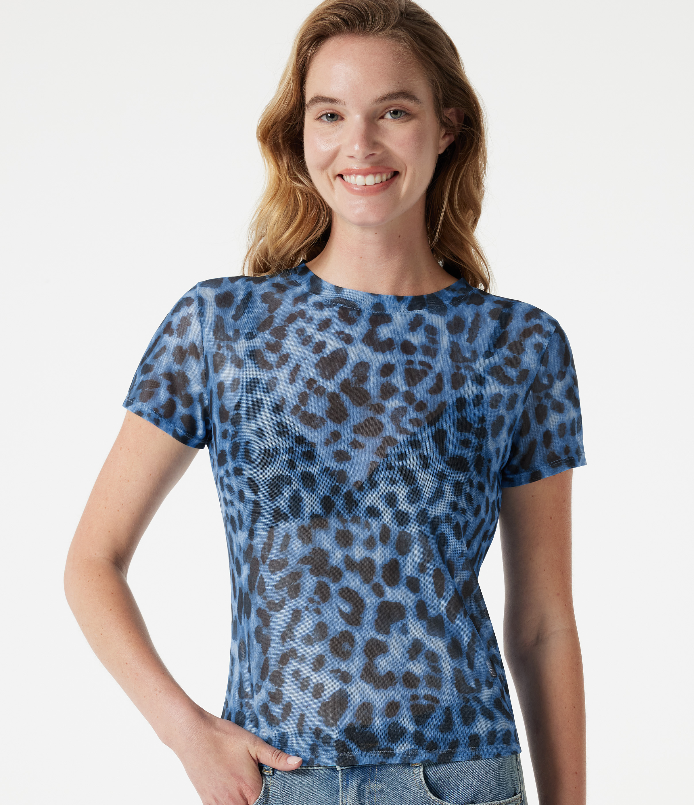 Round Neck Short Sleeve Leopard Print Casual T-Shirt