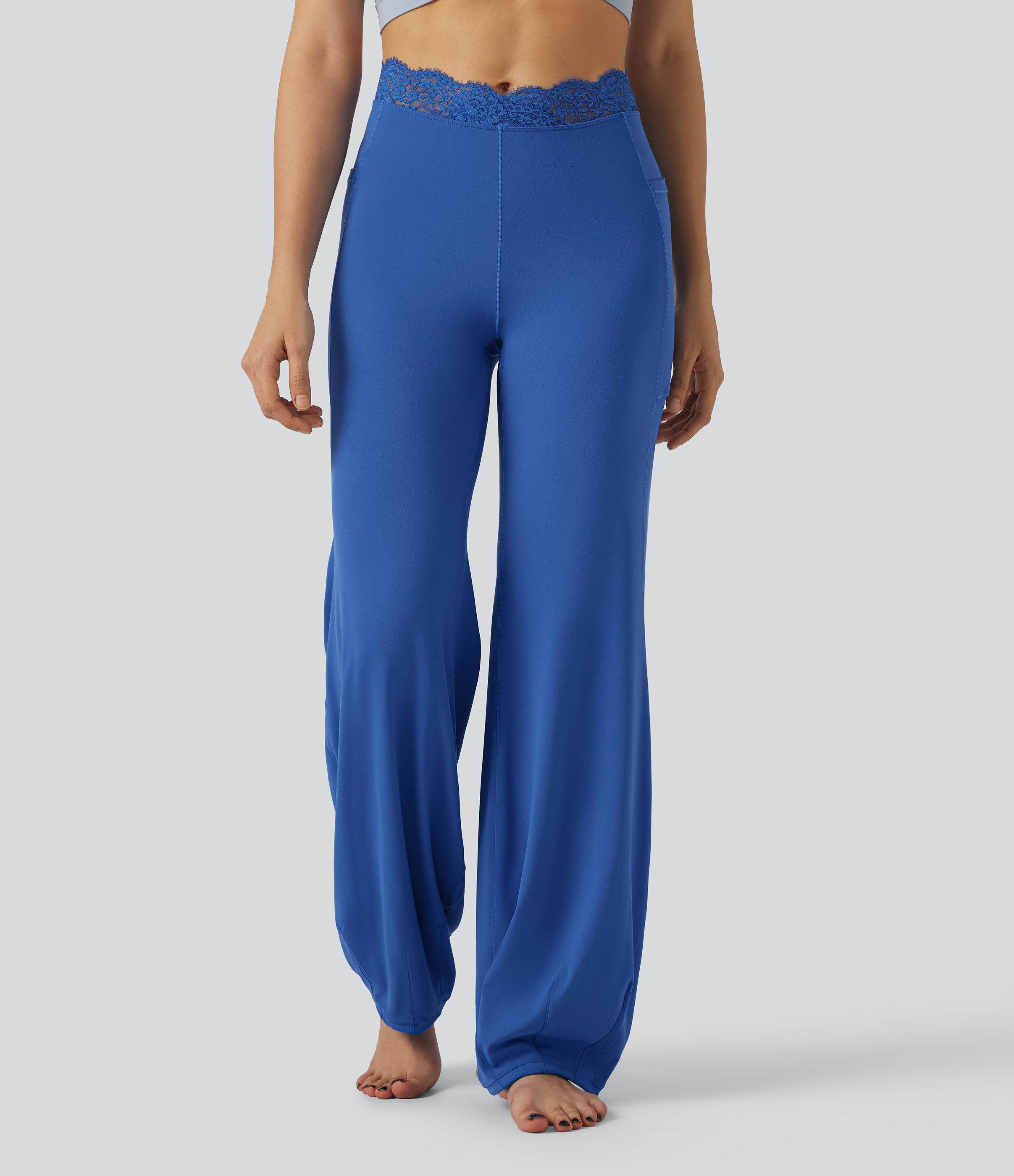 SoftlyZero™ High Waisted Contrast Lace Dance Balloon Pants with Pockets-UPF50+