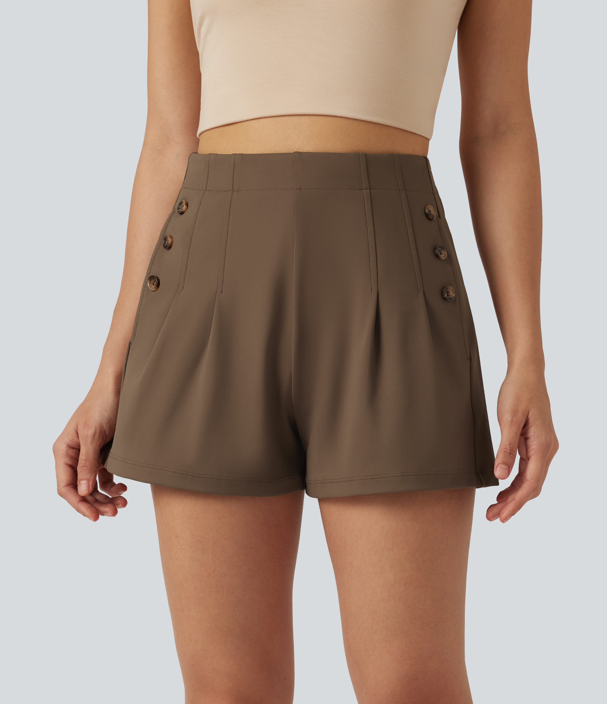 DayStretch High-waisted Decorative Buttons Casual Baggy Shorts 3'' with Pockets