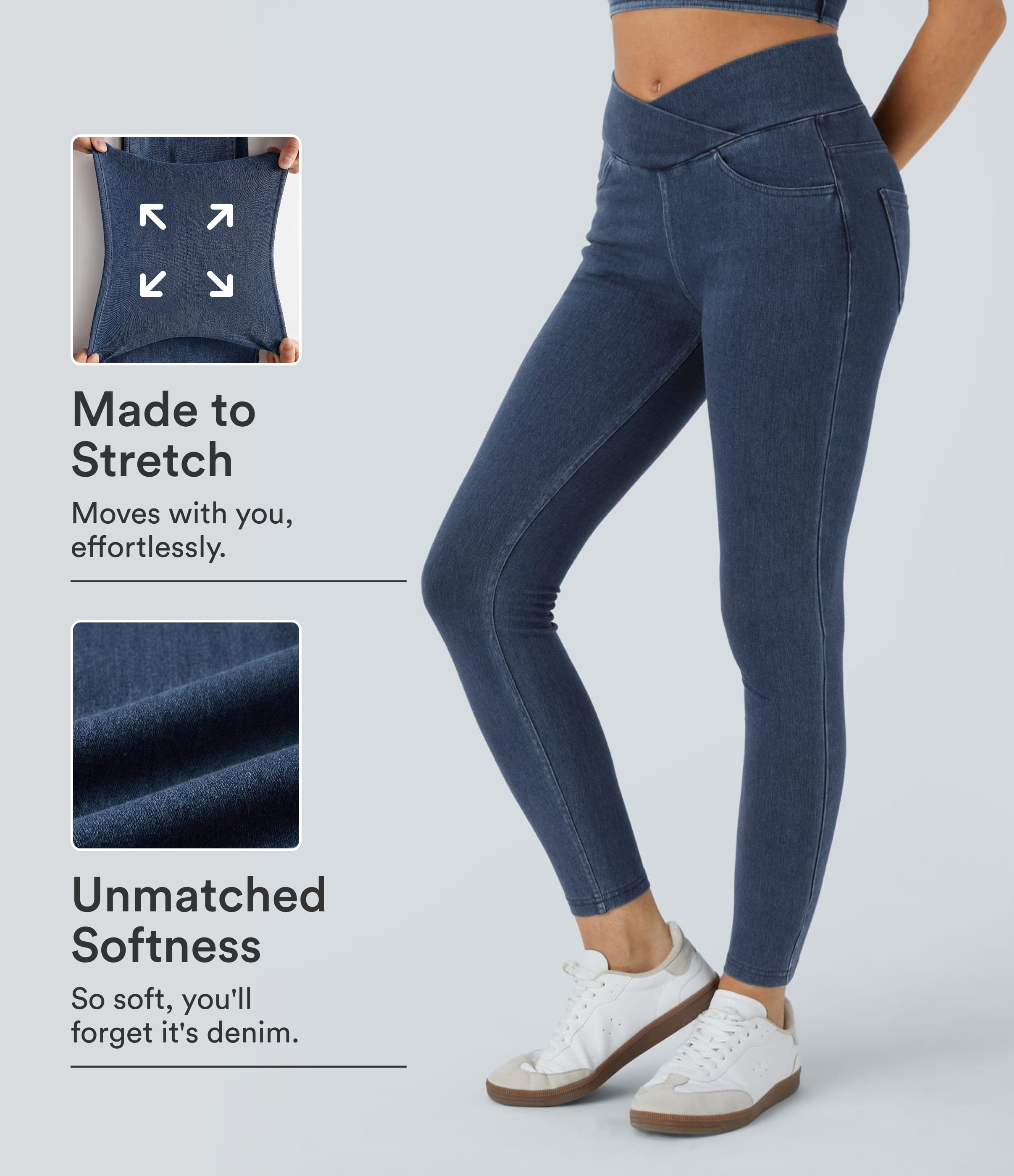 Halara Flex™ High Waisted Crossover Pockets Denim Work Leggings
