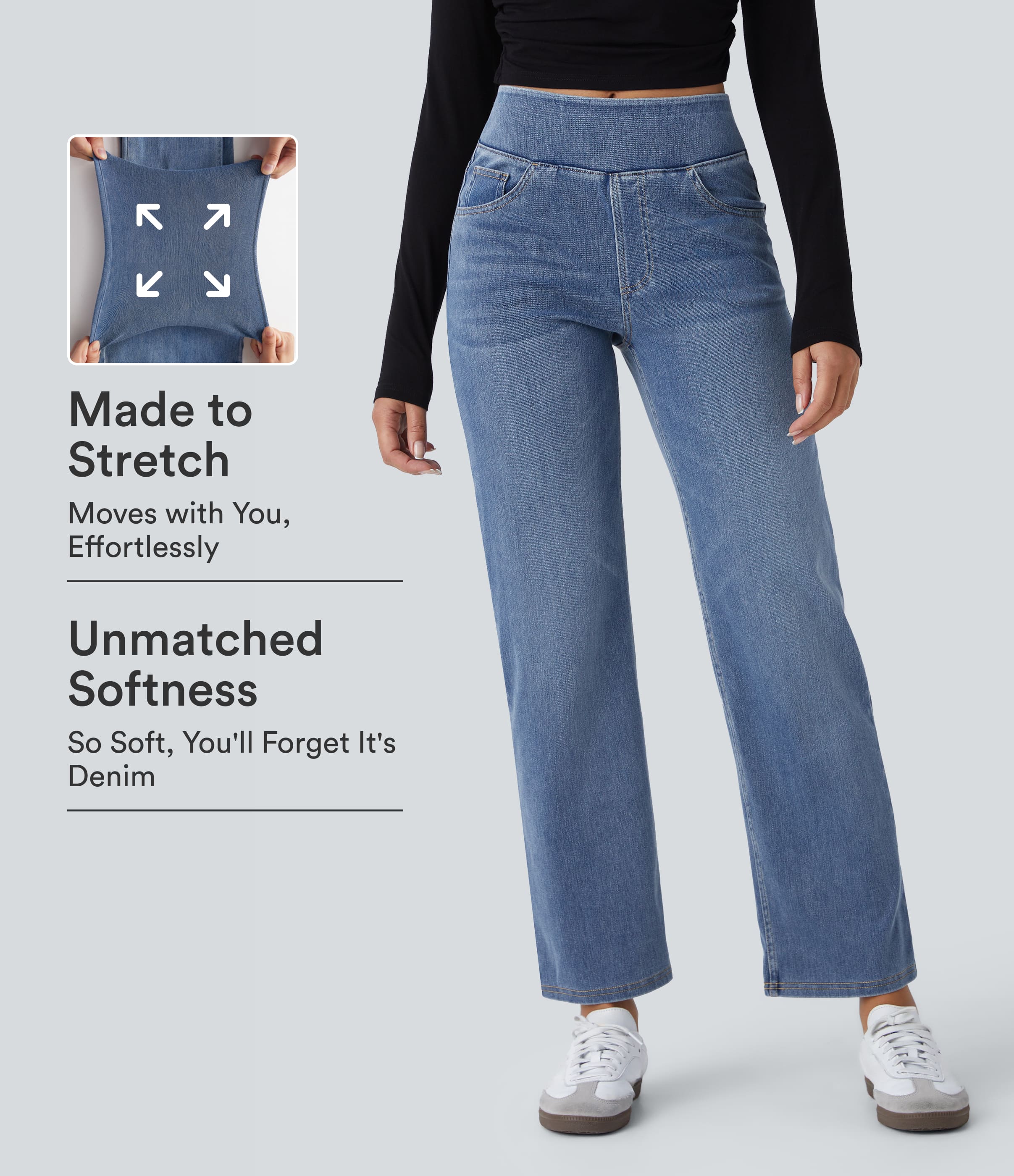 Halara Flex™ High Waisted Pockets Straight Leg Washed Casual Jeans