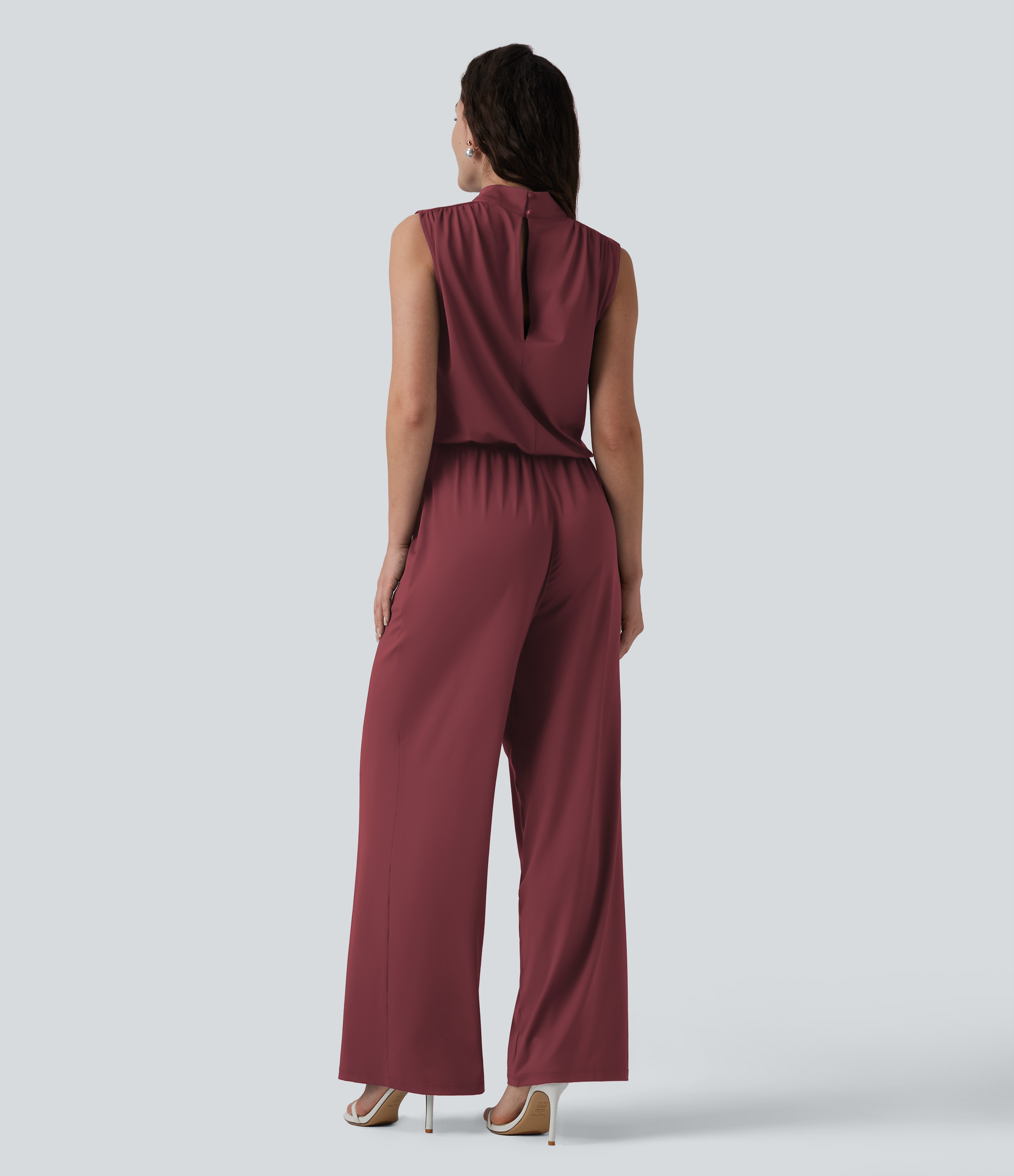 New Maroon Combinaison mariage et demoiselle d'honneur col montant sans manches coupe droite avec poches - Easy Peasy / 2