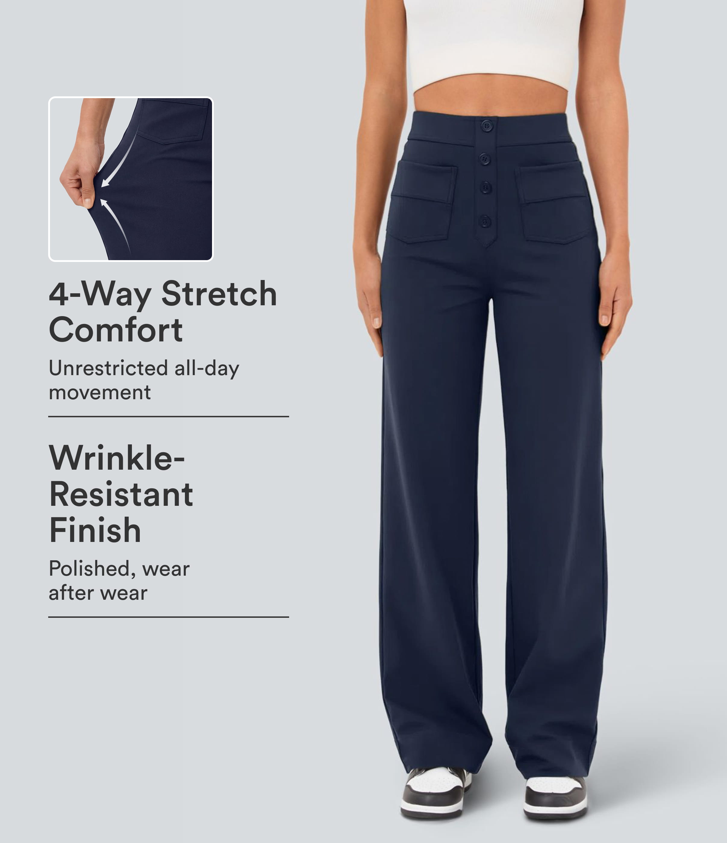 DayStretch High Waisted Pockets Straight Leg Casual Pants