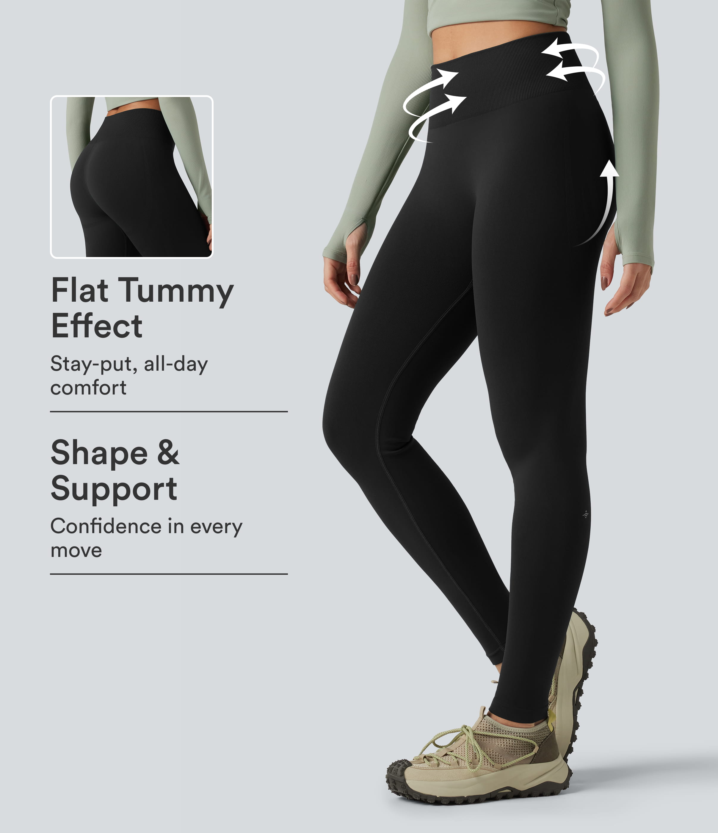 OneForm Seamless Flow Mid Rise Tummy Control Butt Lifting Yoga Leggings