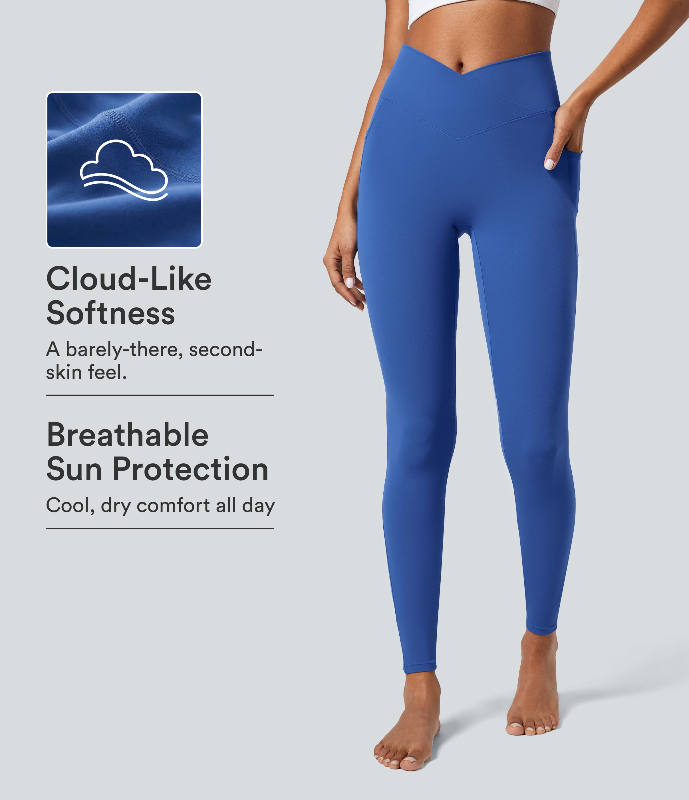 SoftlyZero™ Crossover Pocket Plain Leggings-UPF50+