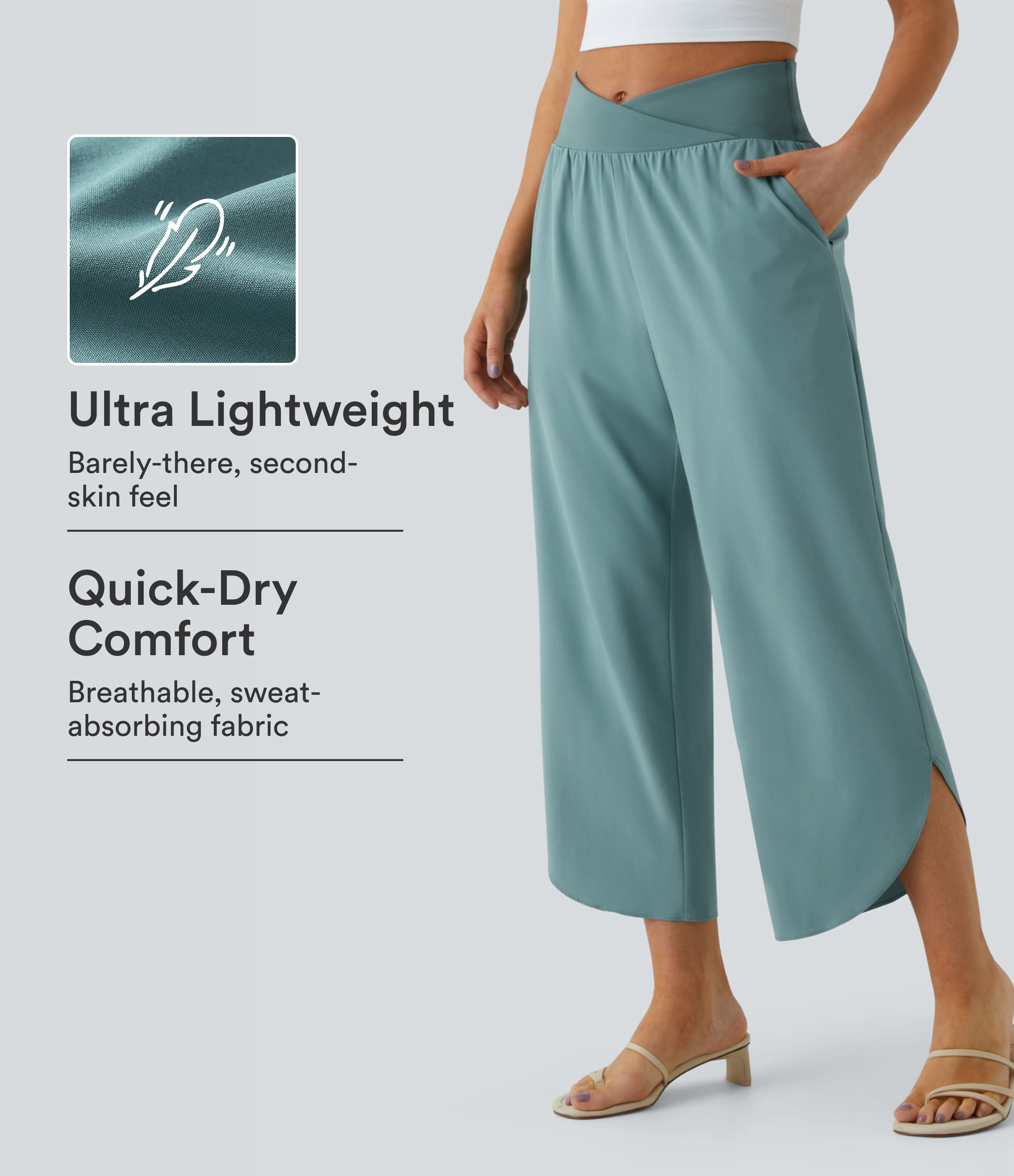 Breezeful™ High Waisted Crossover Quick Dry Resort Pants with Pockets