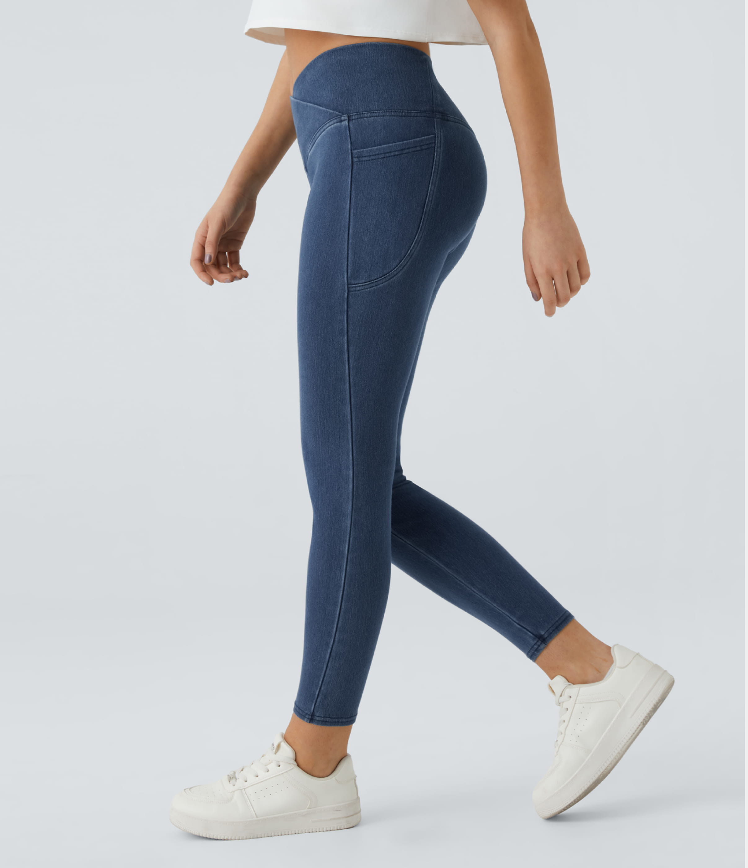 Halara Flex™ Crossover Pocket Washed Denim Work Leggings