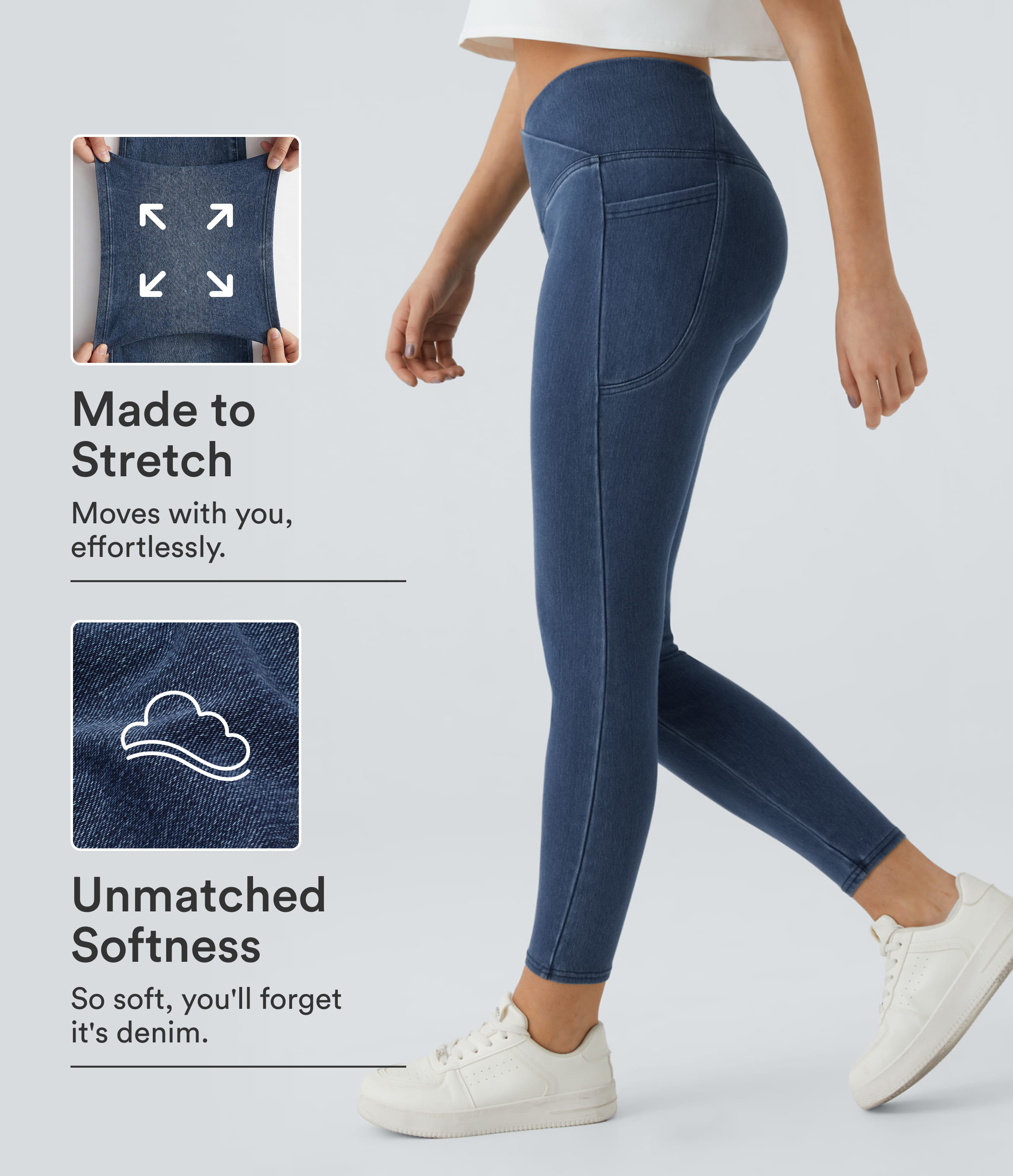 Halara Flex™ Crossover Pocket Washed Denim Work Leggings
