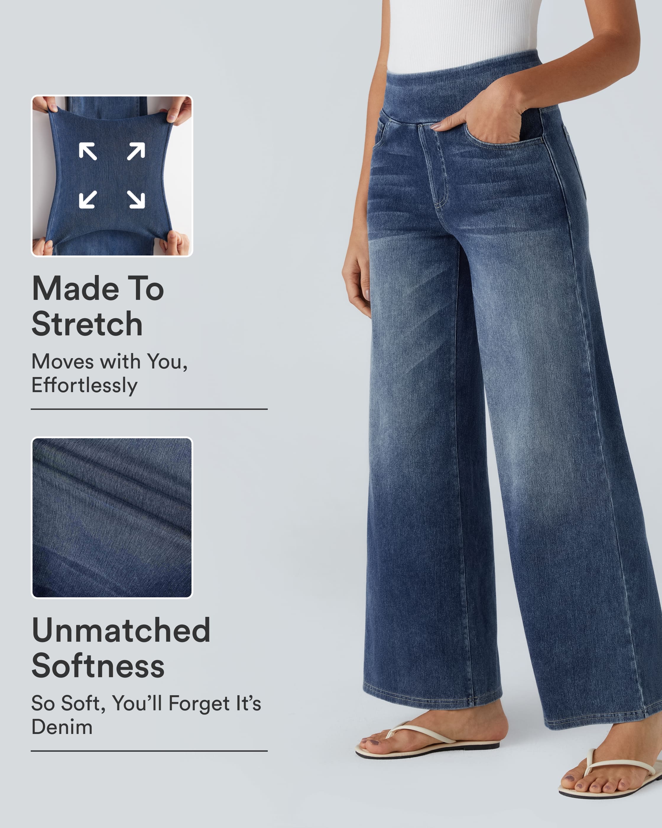 Halara Flex™ High Waisted Pockets Baggy Wide Leg Washed Casual Jeans