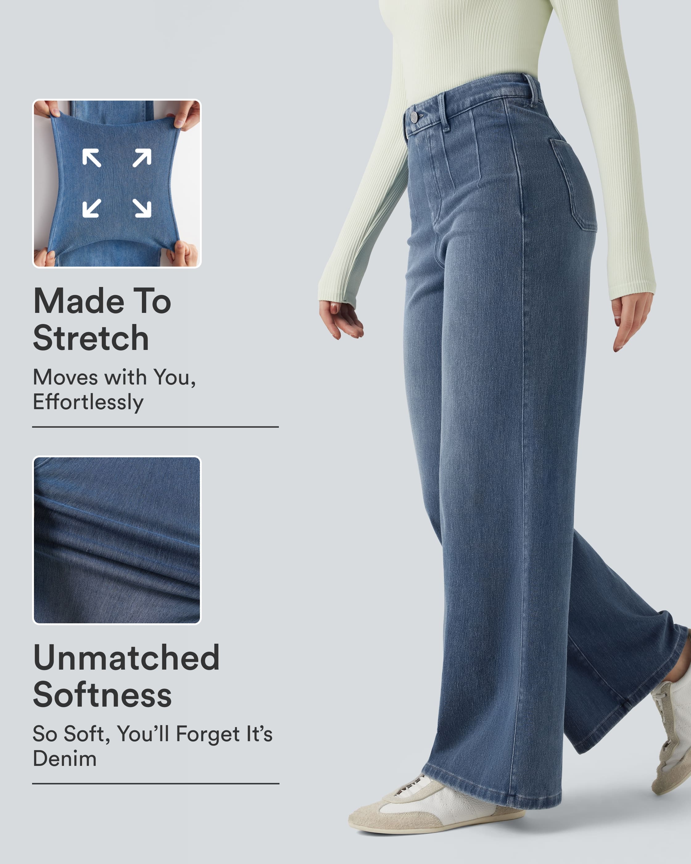 Halara Flex™ High Waisted Tummy Control Wide Leg Casual Jeans with Pockets