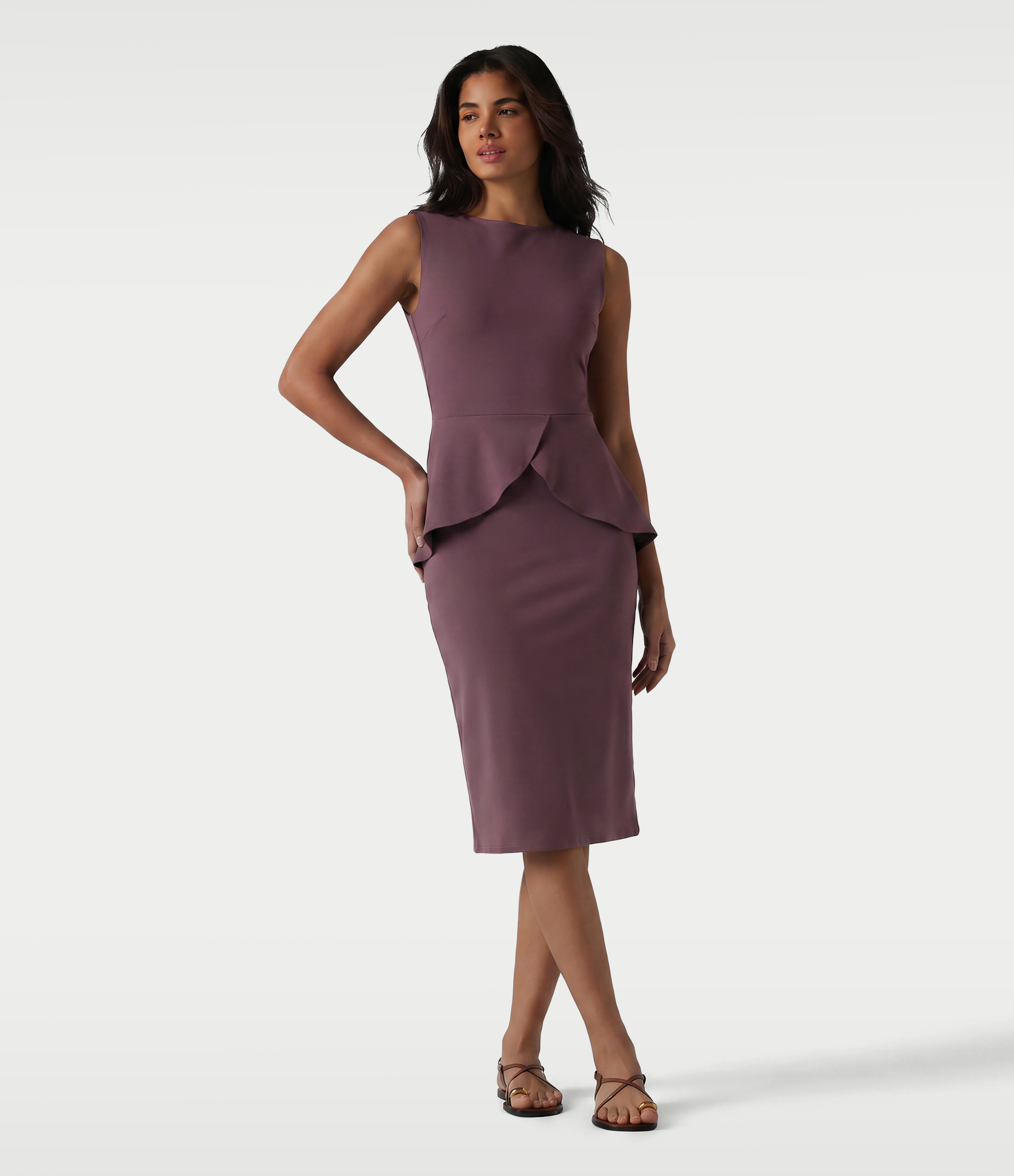 Round Neck Sleeveless Midi Work Dress