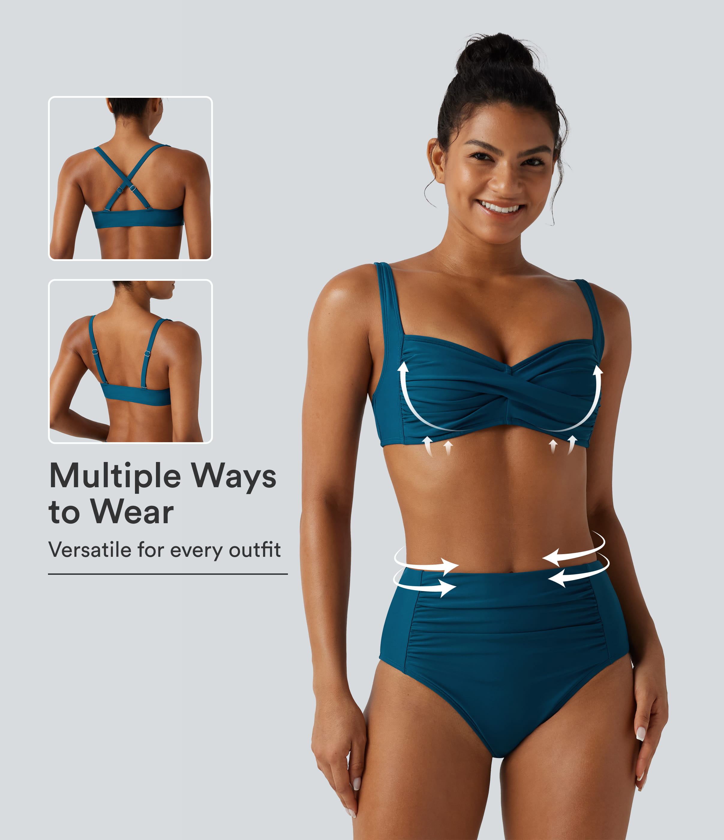 Adjustable Straps Twisted Ruched Built-in Bra Push-Up Tummy Control Bikini Set