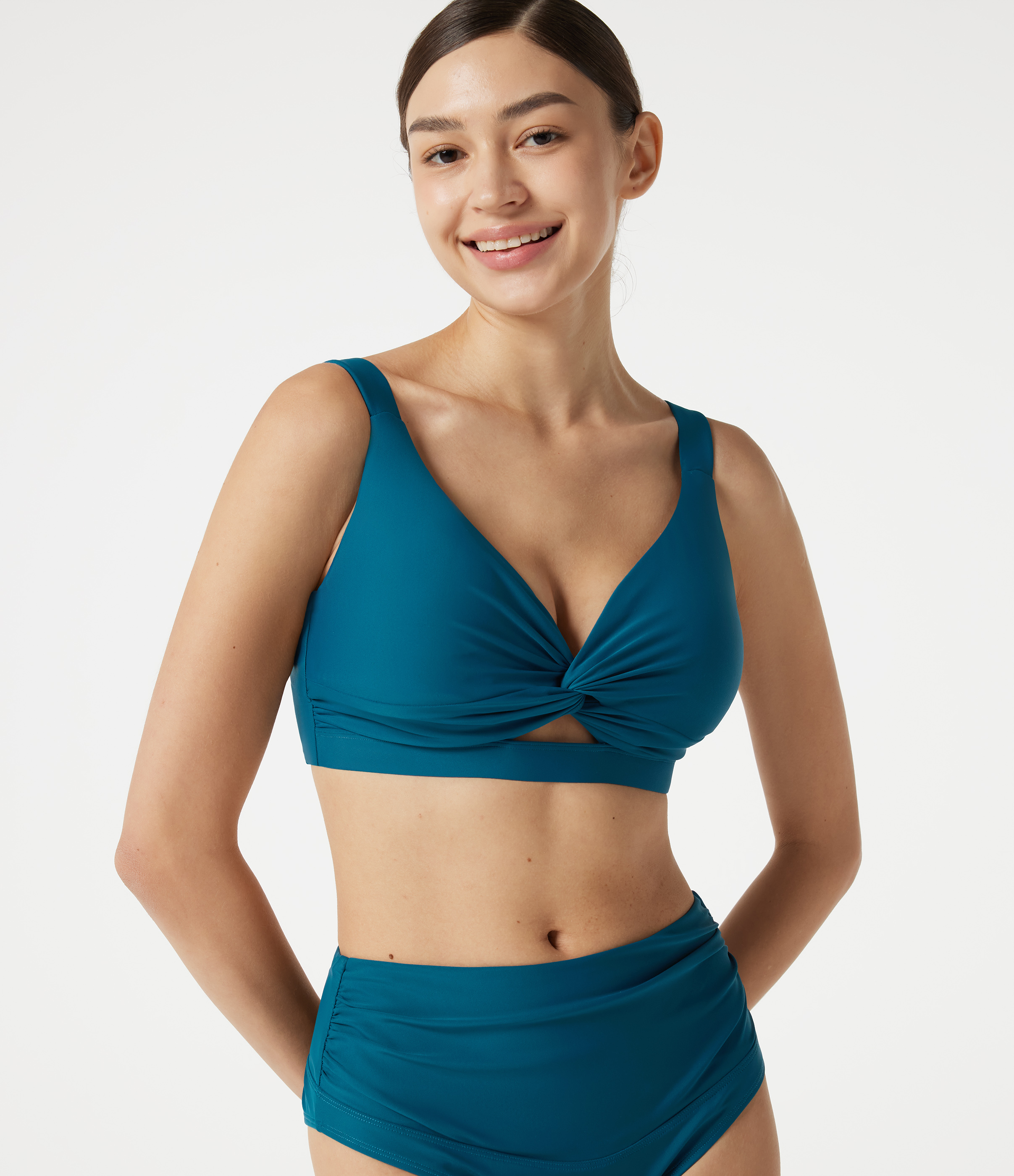 Deep V Neck Built-in Bra Push-Up Bikini Top Swimsuit