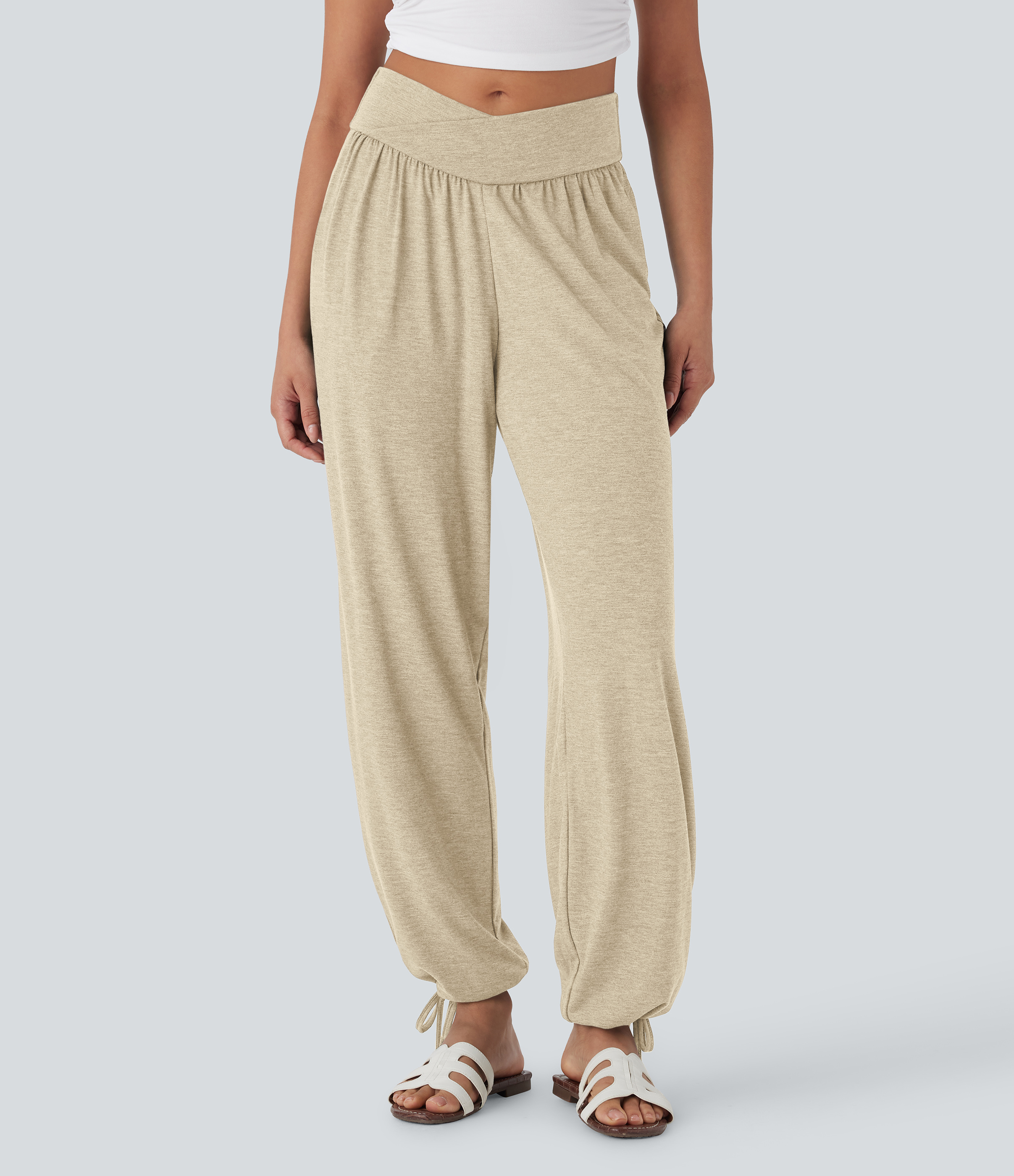 Crossover High Waisted Pocket Drawstring Casual Joggers