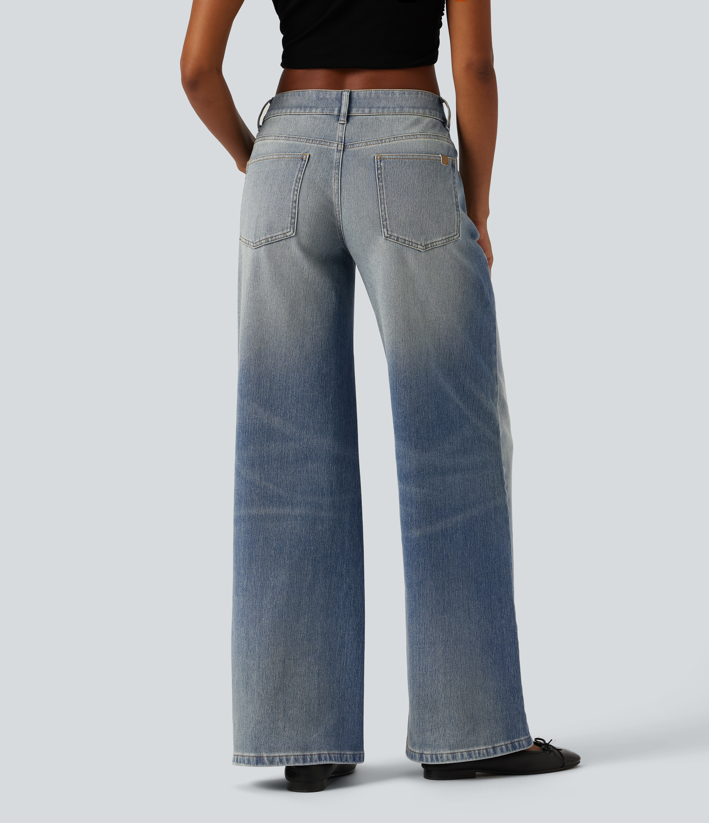 Coronet Blue Denim Halara Flex™ Low Rise Wide Leg Washed Casual Jeans with Pockets / 2