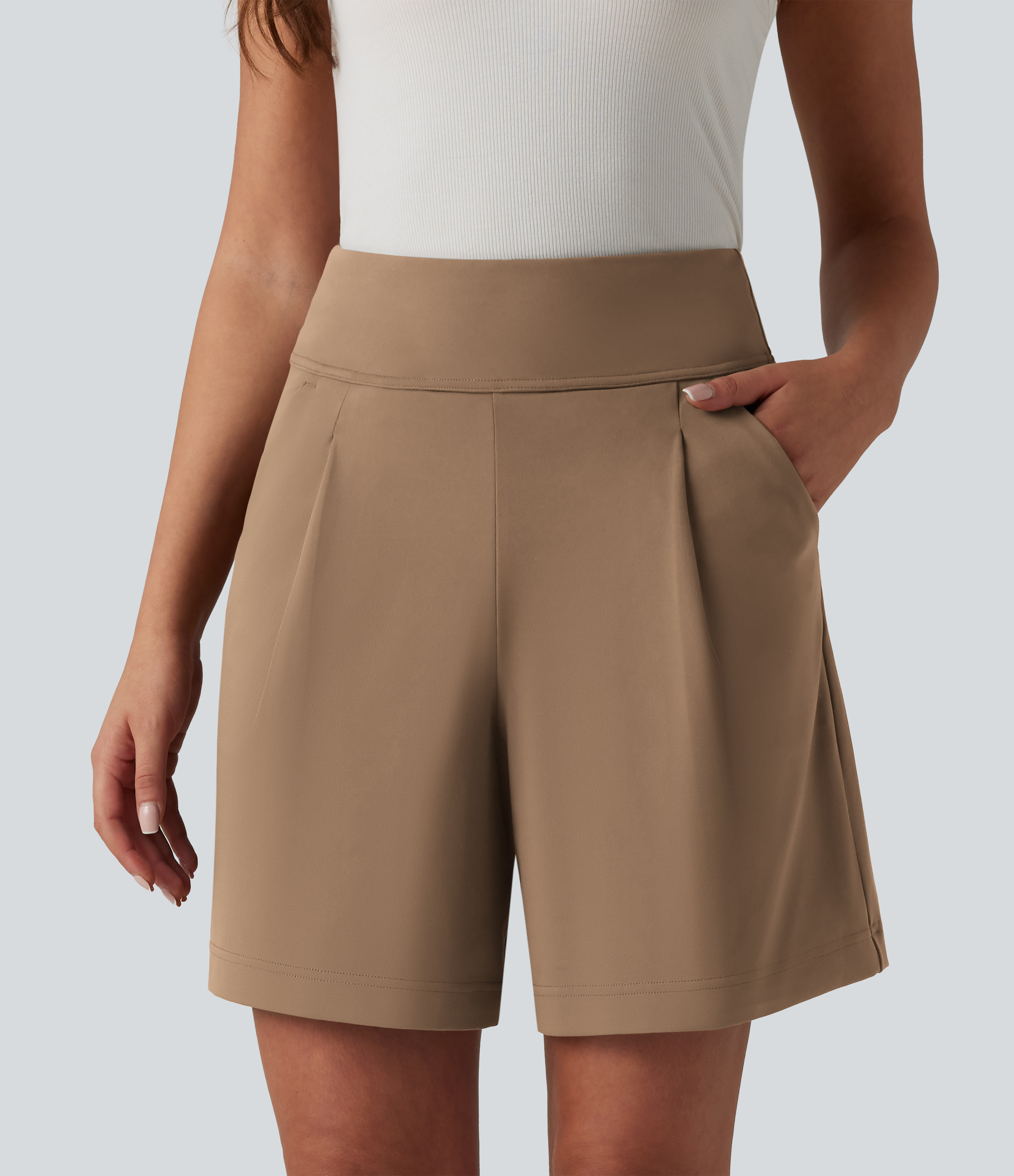 DayStretch High Waisted Work Baggy Bermuda Shorts 7'' with Pockets