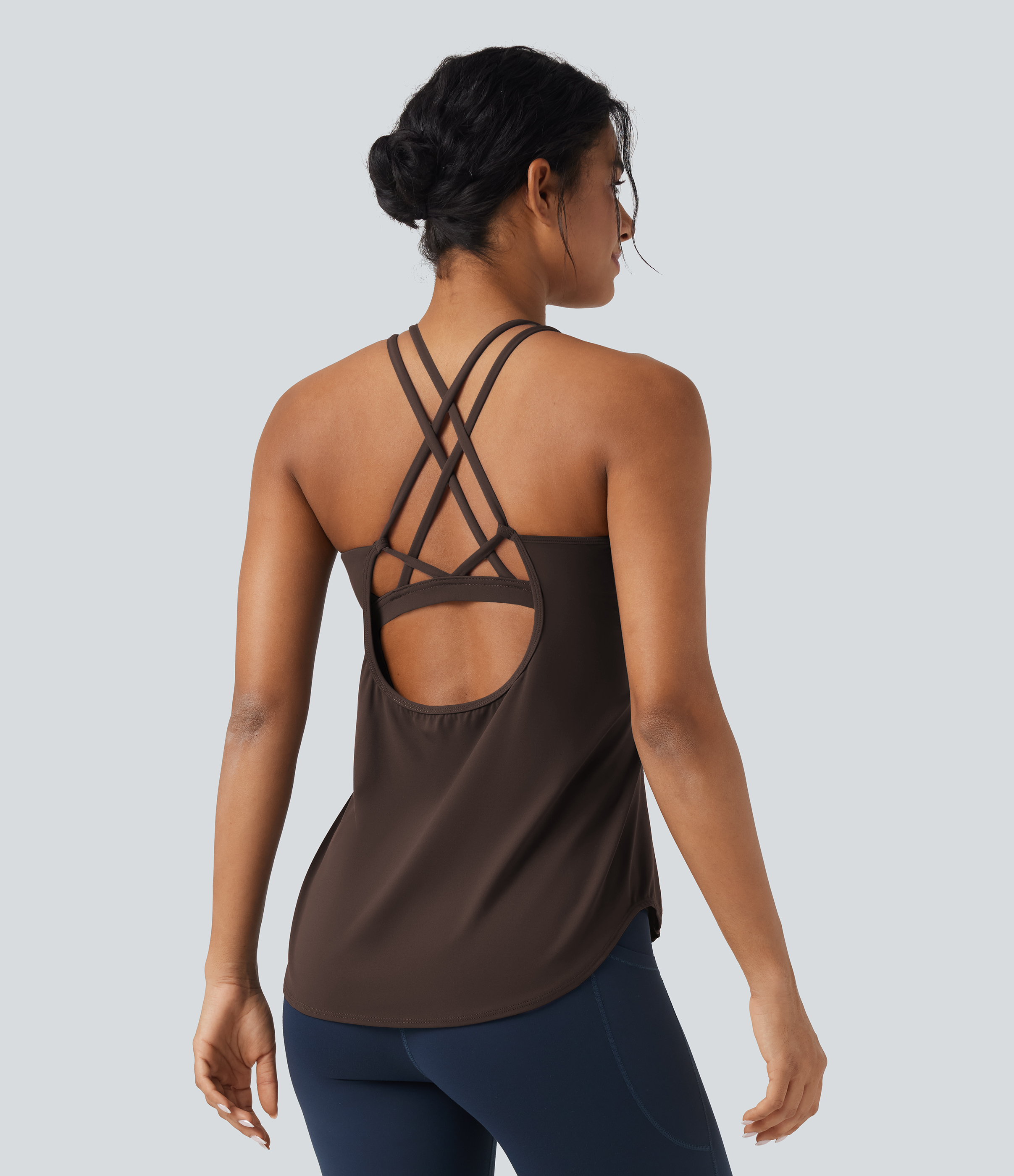 Halara UltraSculpt™ Round Neck Crisscross Back Running Tank Tops DD-F Cups