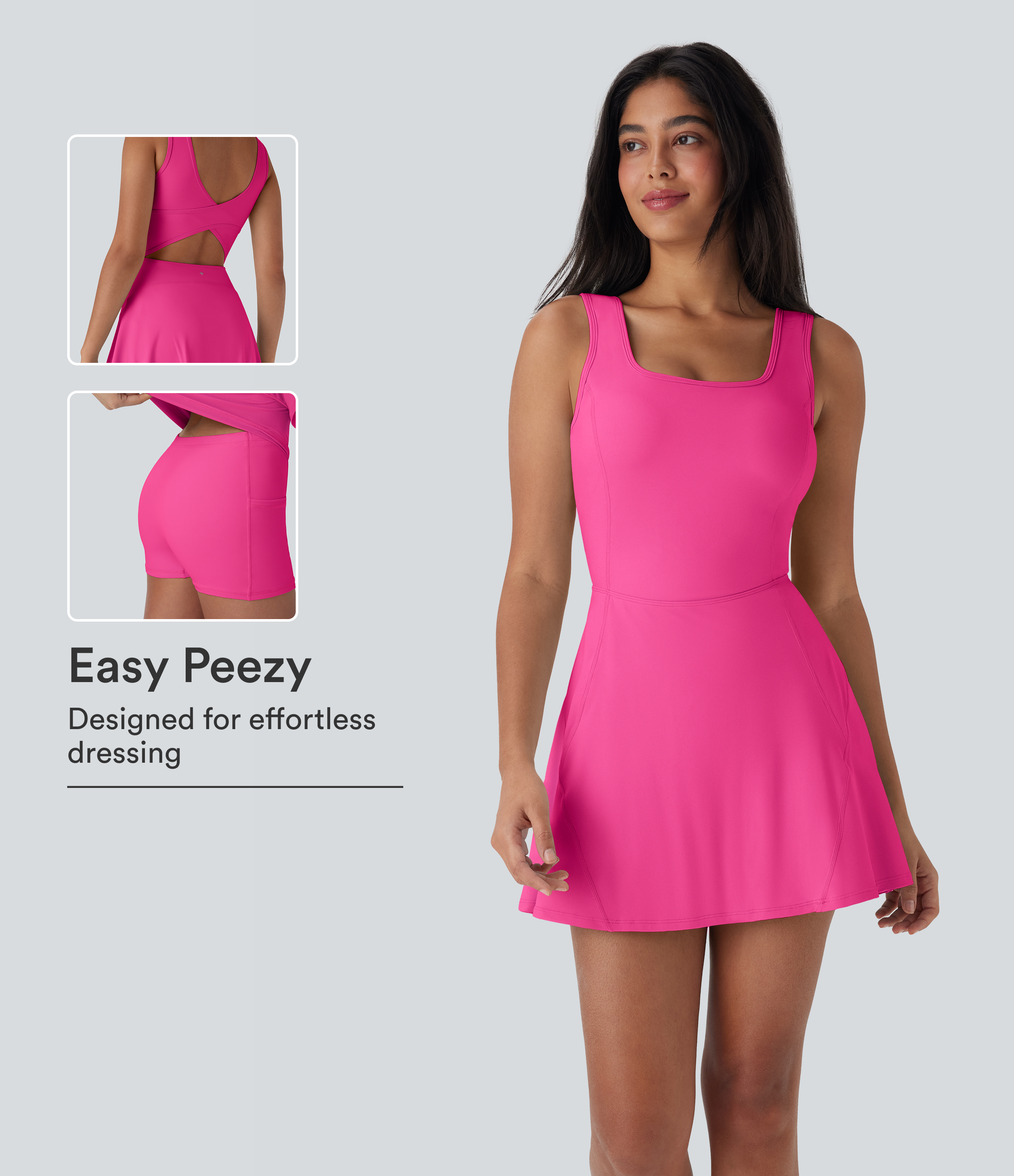 SoftlyZero™ Airy U Neck 2-in-1 Pocket Mini Cool Touch Dance Active Dress-Easy Peezy
