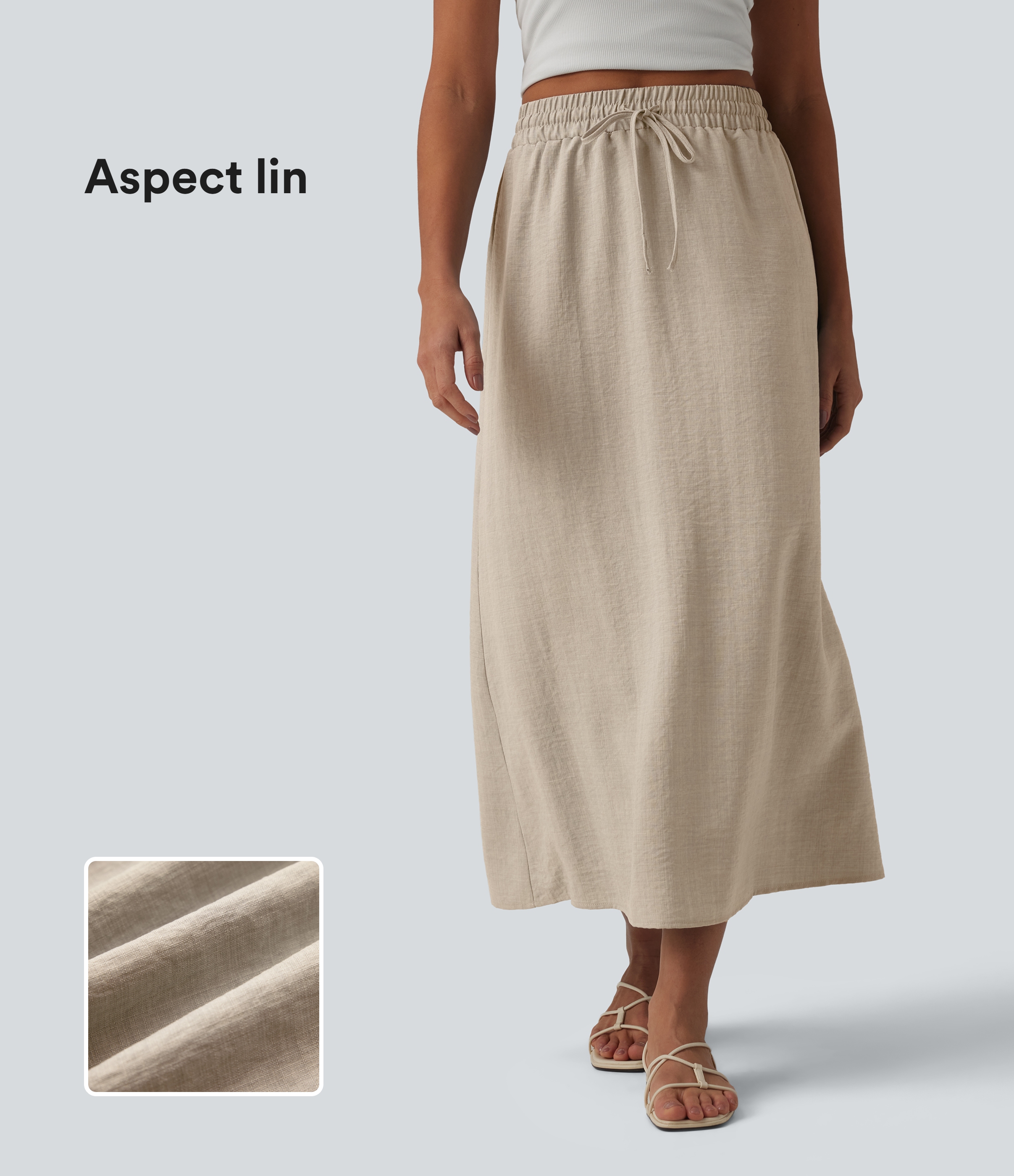 Jupe longue casual aspect lin taille haute avec cordon de serrage