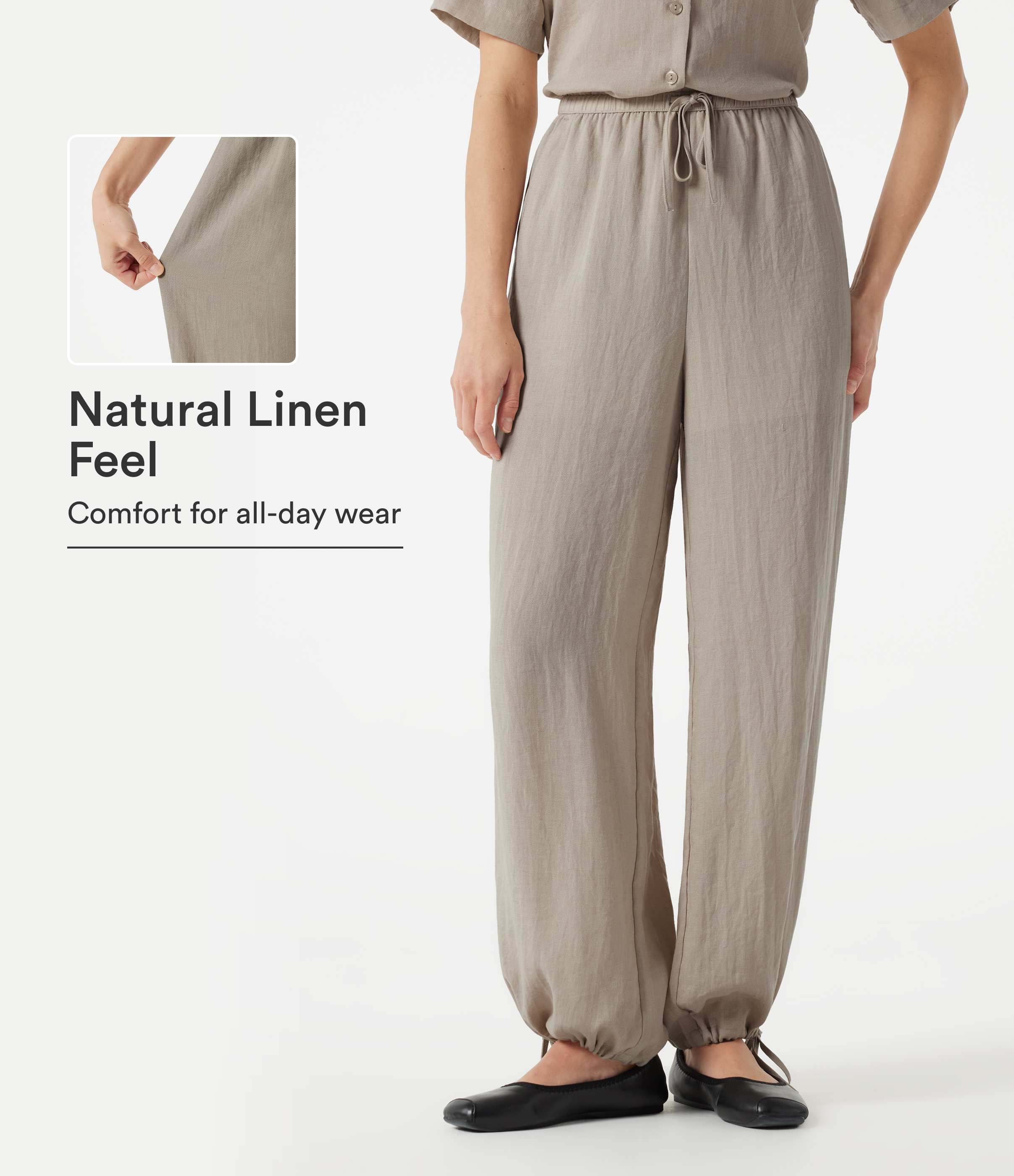 High-waisted Drawstring 2-in-1 Work Linen-Blend Barrel Leg Pants with Pockets
