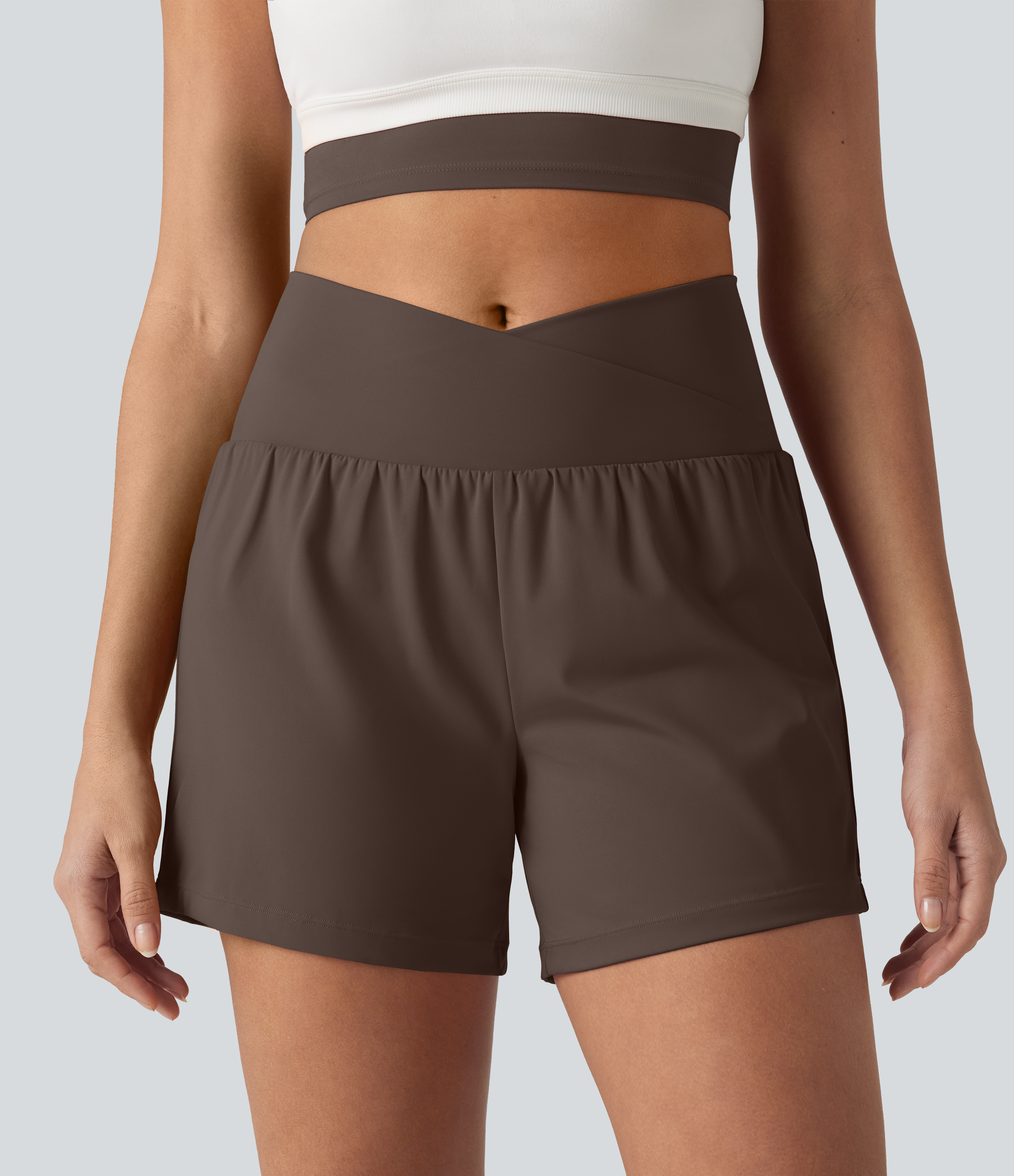 SoftlyZero™ Airy Crossover High Waisted 2-in-1 Cool Touch Yoga Shorts 5'' with Pockets