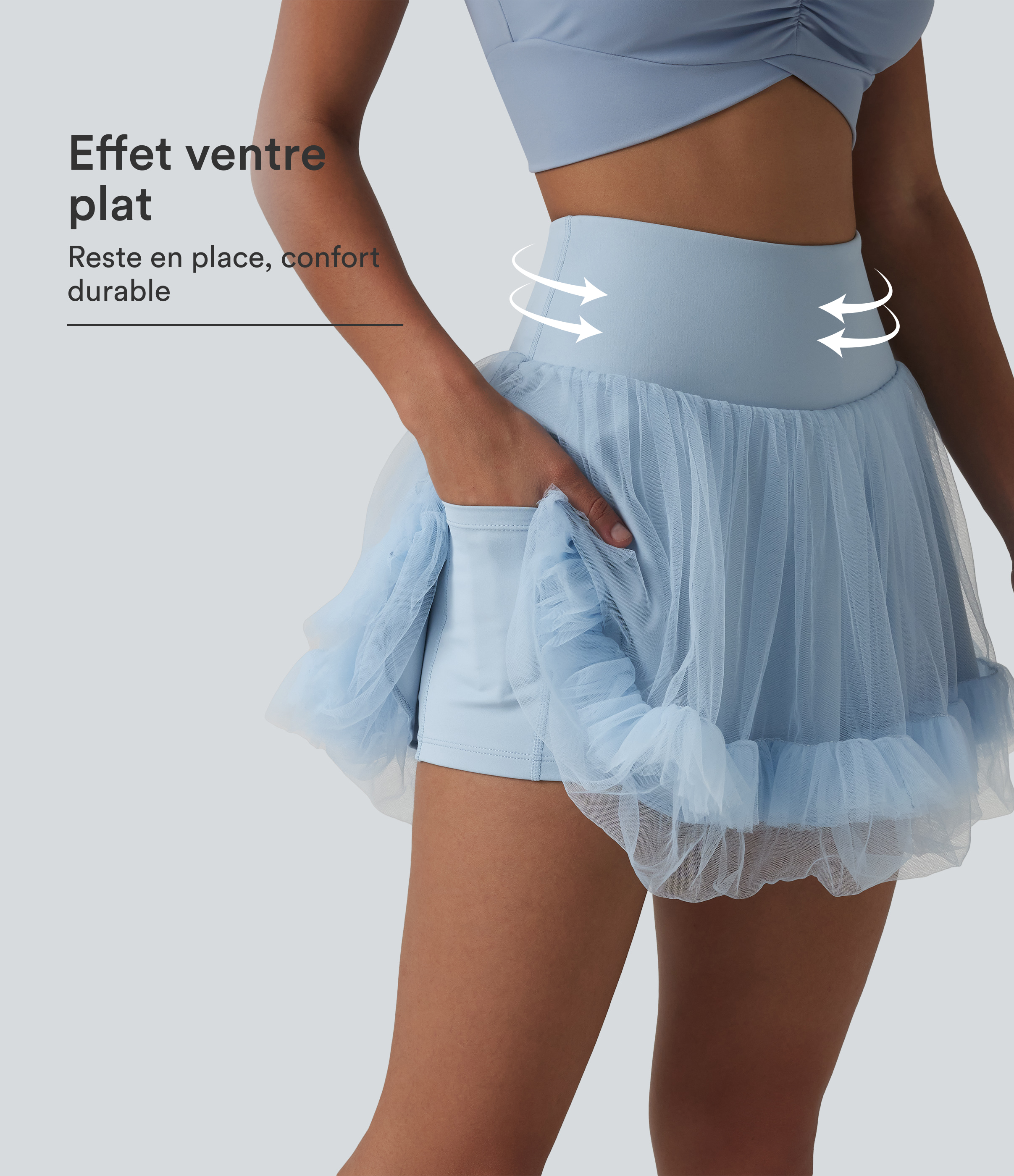 Jupe mini de sport 2 en 1 taille haute ventre plat en maille contrastée avec poches