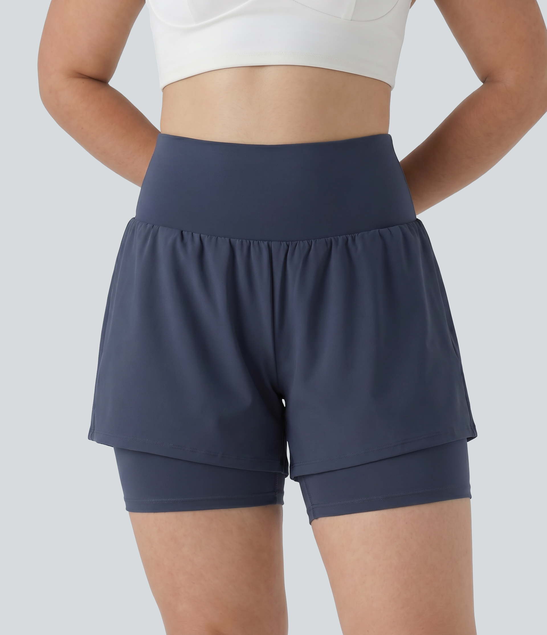 Plus-Size SoftlyZero™ luftige 2-in-1 Yoga-Shorts mit superhoher Taille, Cool-Touch, 7'' und Taschen