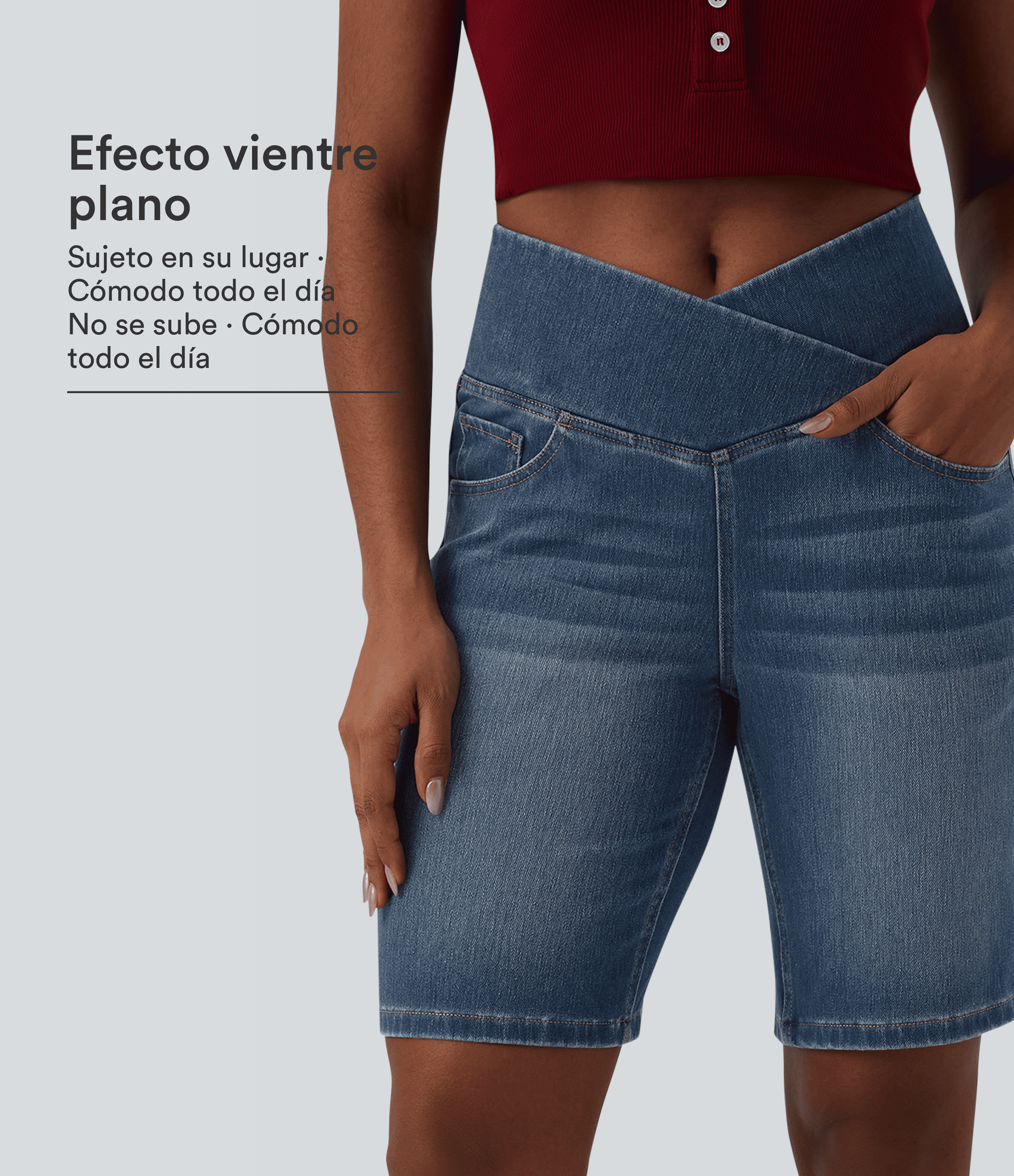 Halara Flex™ High Waisted Crossover Tummy Control Denim Casual Shorts with Pockets
