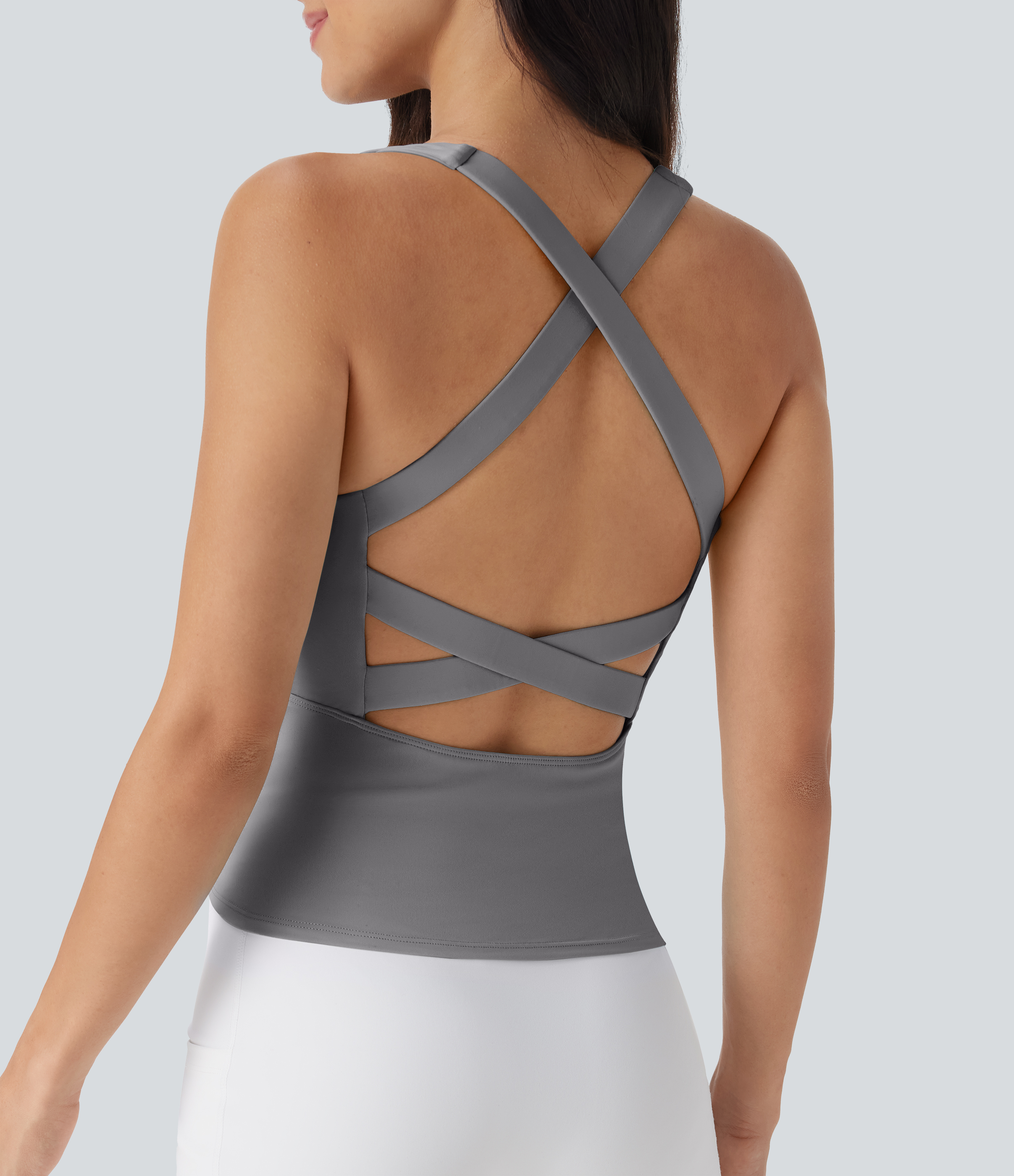 SoftlyZero™ Airy Square Neck Cropped Cool Touch Running Tank Top-Longer Length-UPF50+
