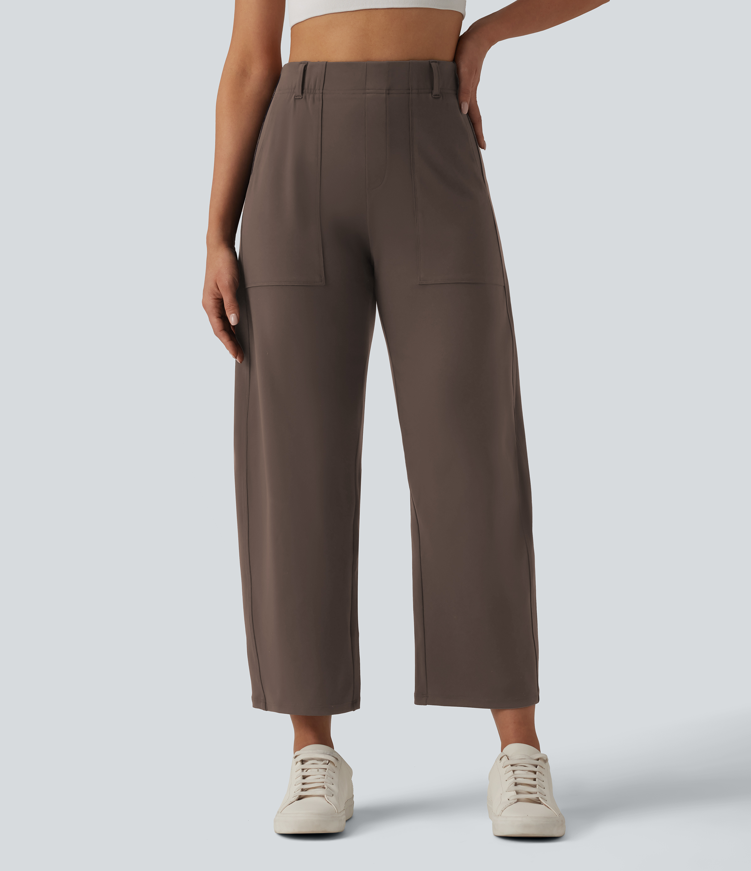 DayStretch High Waisted Barrel Leg Casual Pants with Pockets