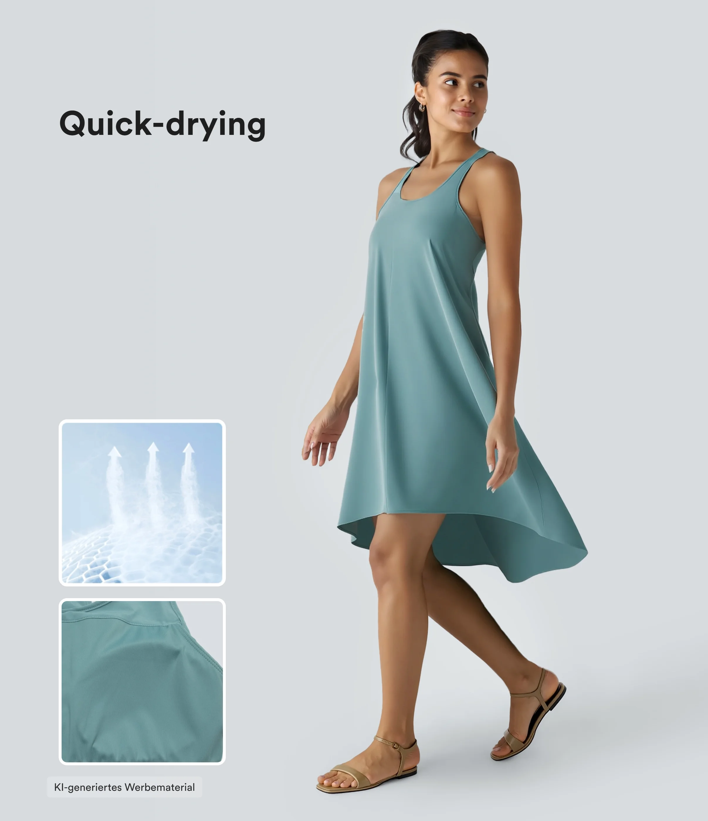 Breezeful™ - Rückenfreies, fließendes Midi-Freizeitkleid mit Seitentaschen, Racerback und High-Low-Design - A-C Cups, schnelltrocknend
