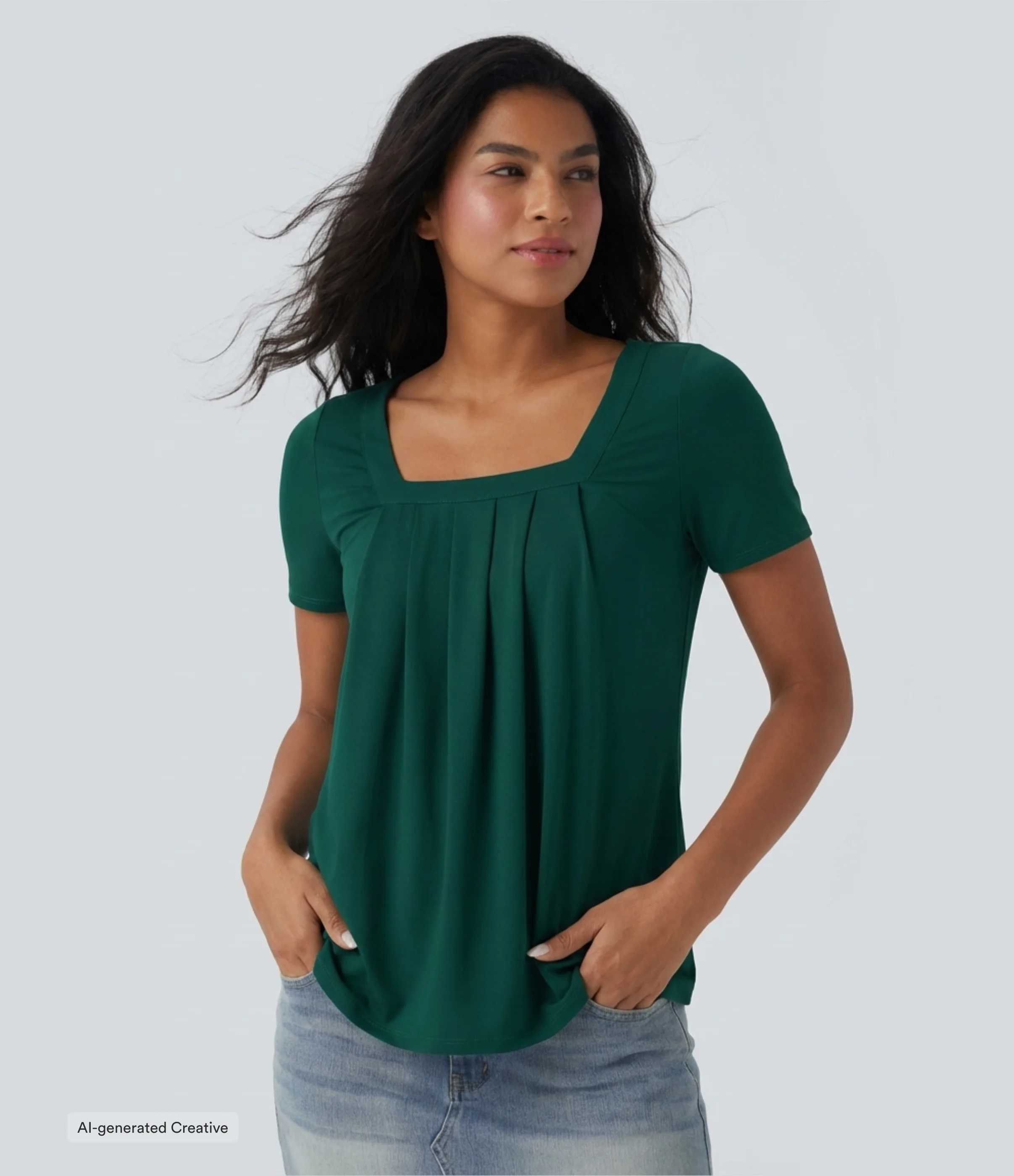 Square Neck Short Sleeve Casual Top