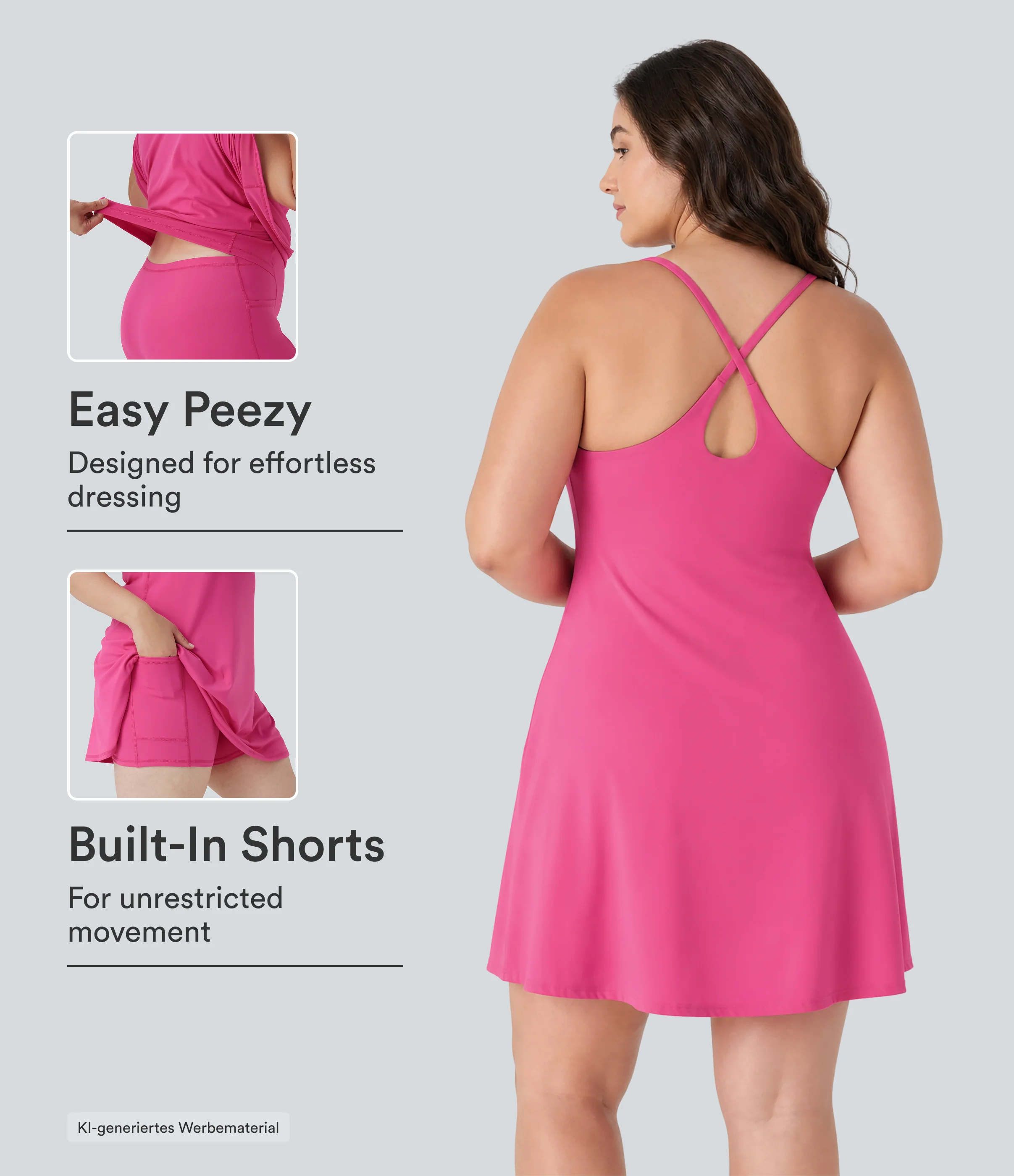 Softlyzero™ Plush - Rückenfreies 2-in-1 Aktivkleid mit Seitentaschen - Plus-Size, extralang, Easy Peezy Edition