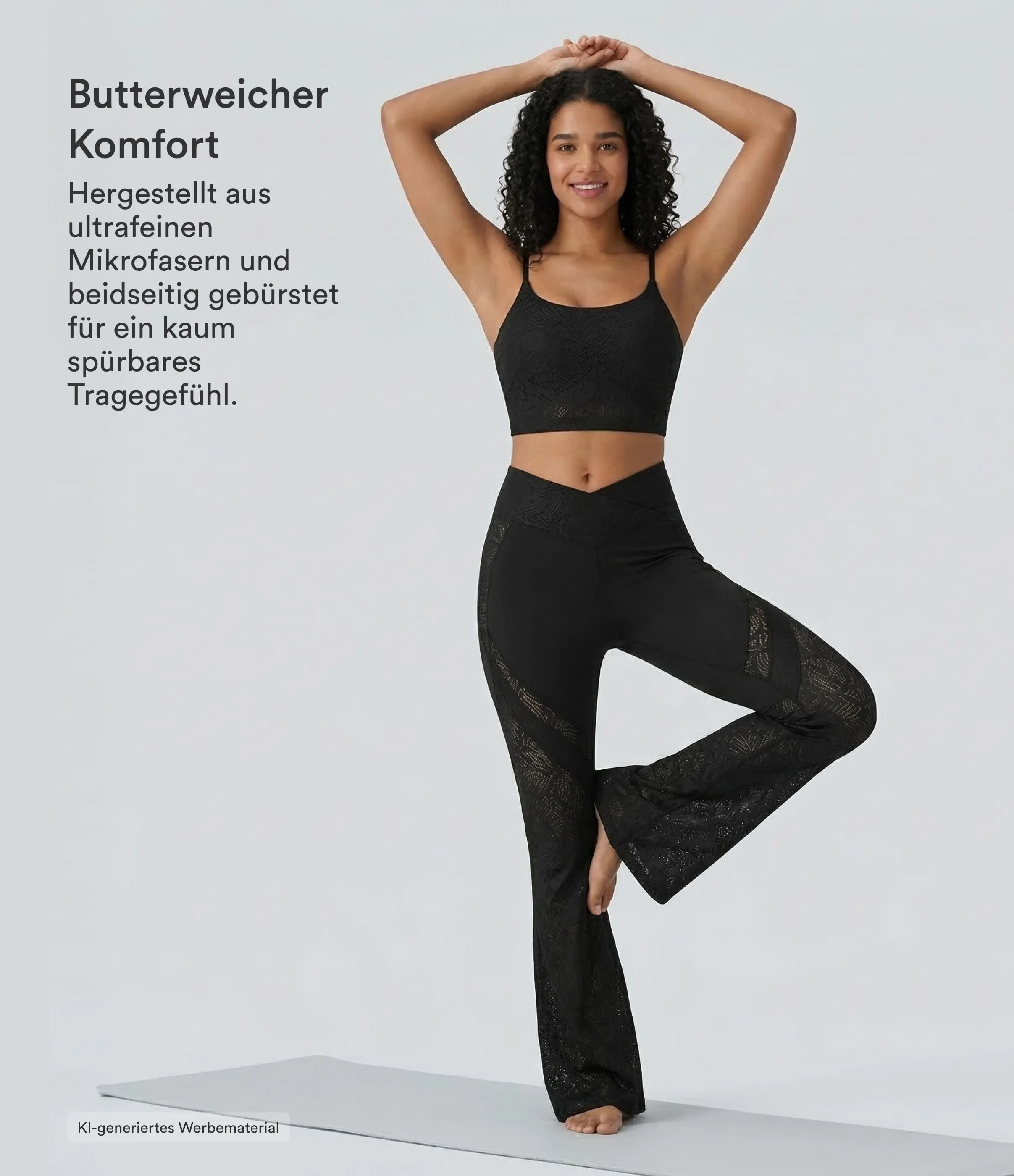 Schwarz Yoga-Schlagleggings mit eleganter Spitze, hohem Crossover-Bund und Gesäßtasche / 2