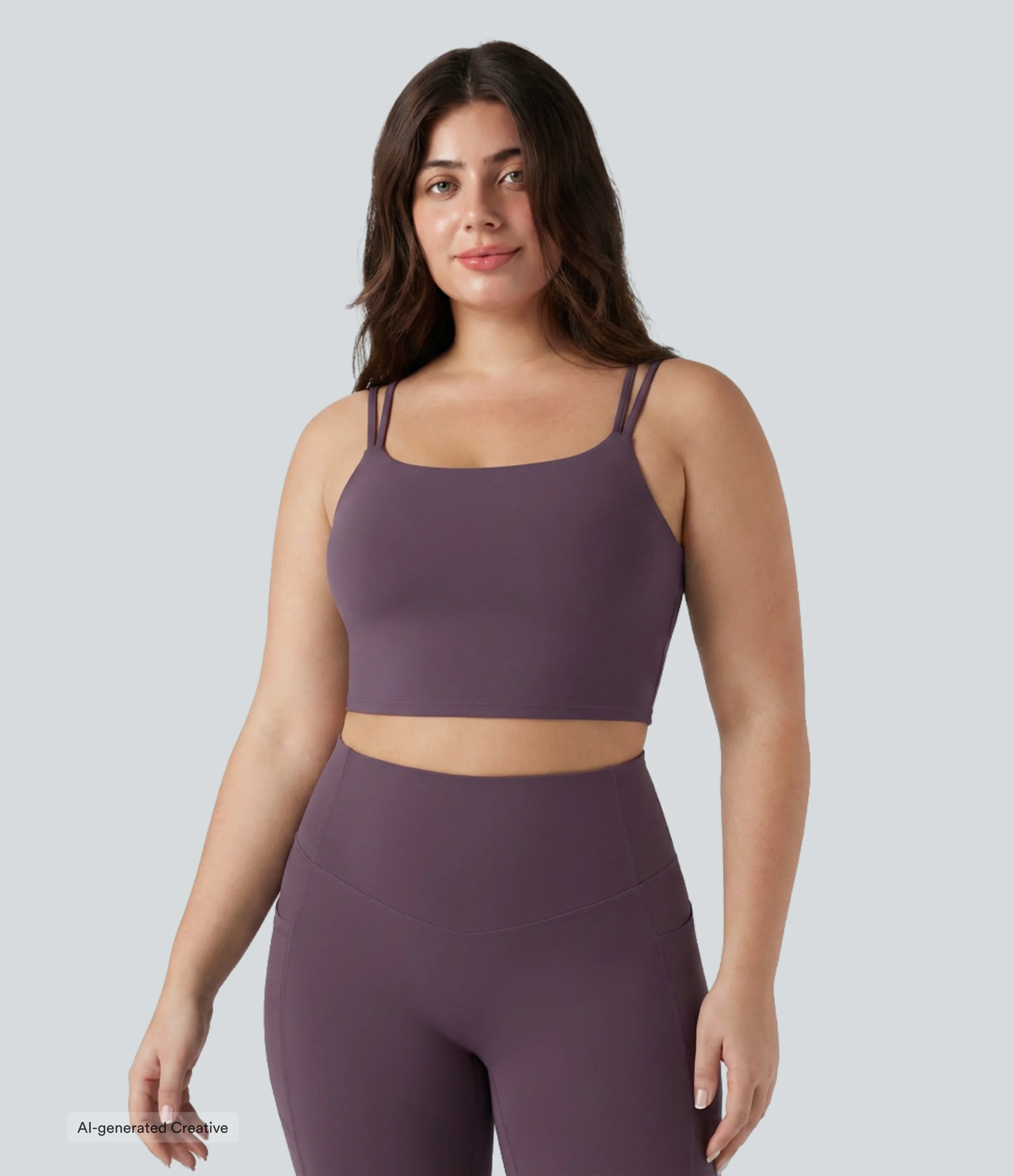 Night's Purple Plus-Size Halara UltraSculpt™ Cropped-Yoga-Tanktop mit integriertem BH, doppelten Trägern und gedrehtem, rückenfreiem Rückendesign / 2