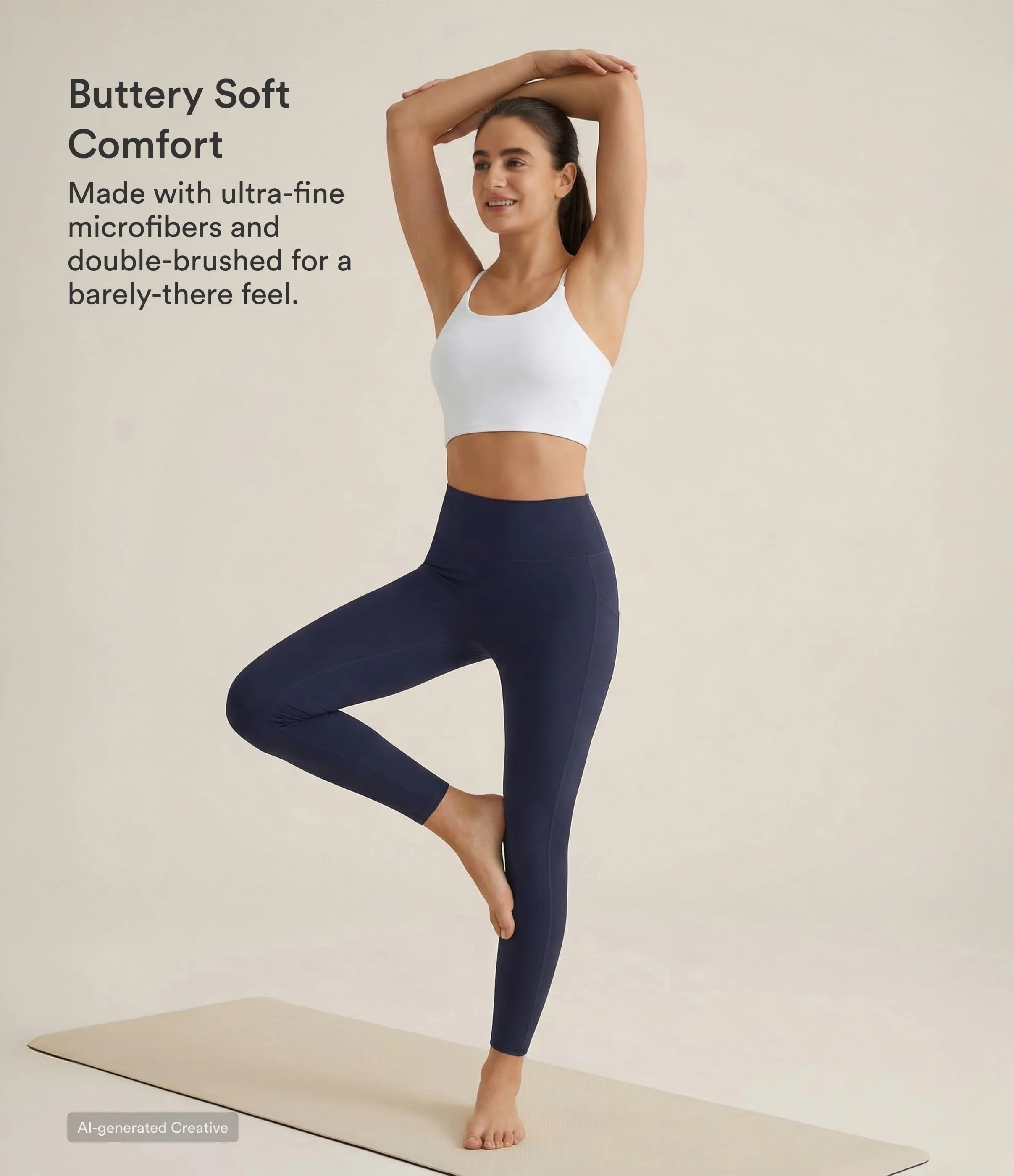 Peacoat SoftlyZero™ High Waisted Double Pockets Plain Leggings-UPF50+ / 2